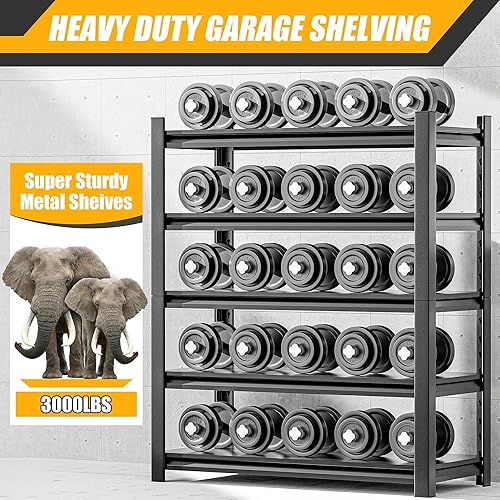 Miniatura 4 de Estantería de garaje de 78 pulgadas de alto, estantes de almacenamiento resistentes de 3000 bls, estantería de metal ajustable de 5 niveles fácil de