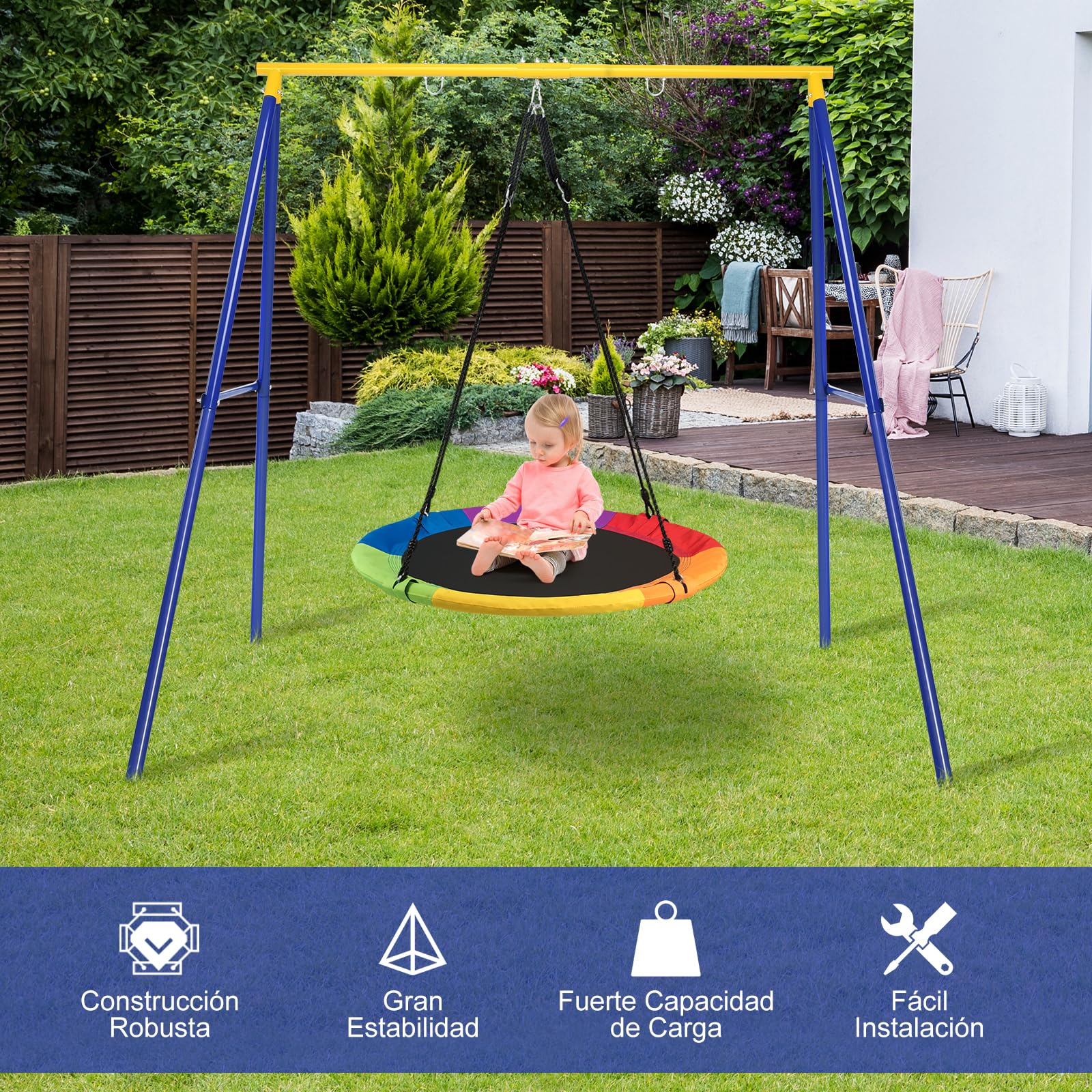 GOPLUS Estructura de Columpio Resistente de Metal, Soporte con 3 Ganchos, Carga Máxima 150 KG, para Jardín, Parque y Patio (Columpio no incluido)