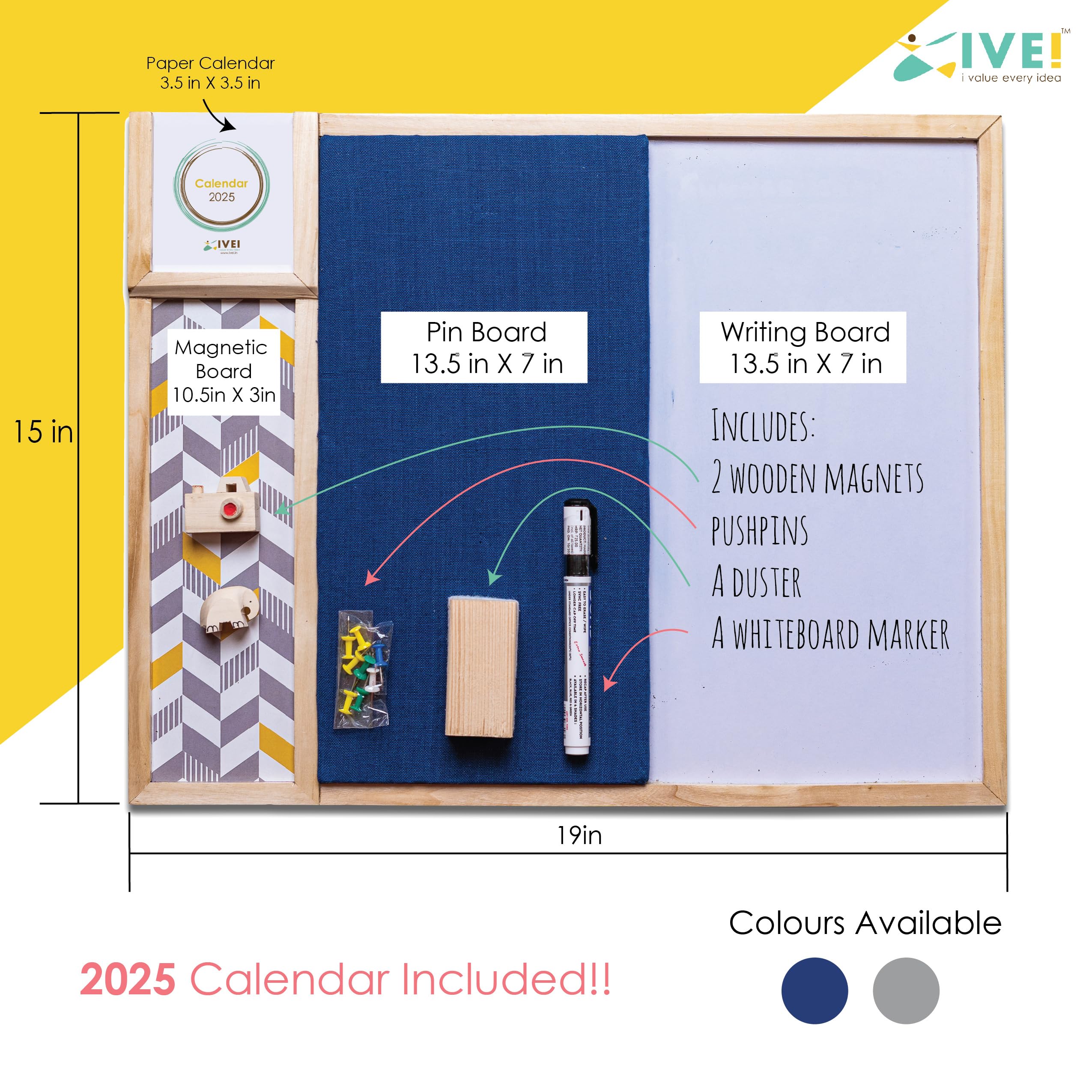 IVEI Combination Board with Pin Board & Whiteboard Best Gift for Home, Office, School (Grey, Metal Board(Big), Pin Board + Whiteboard) 2
