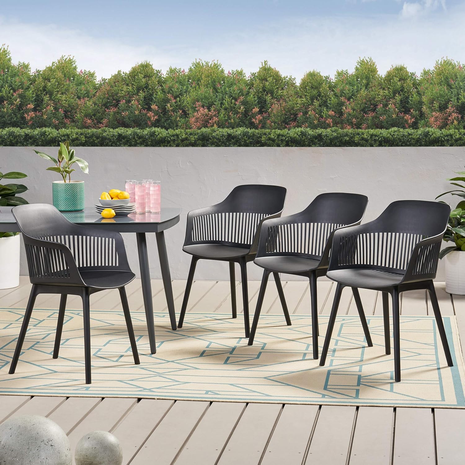 Christopher Knight Home Ladonna Outdoor Dining Chair (Set of 4), Black