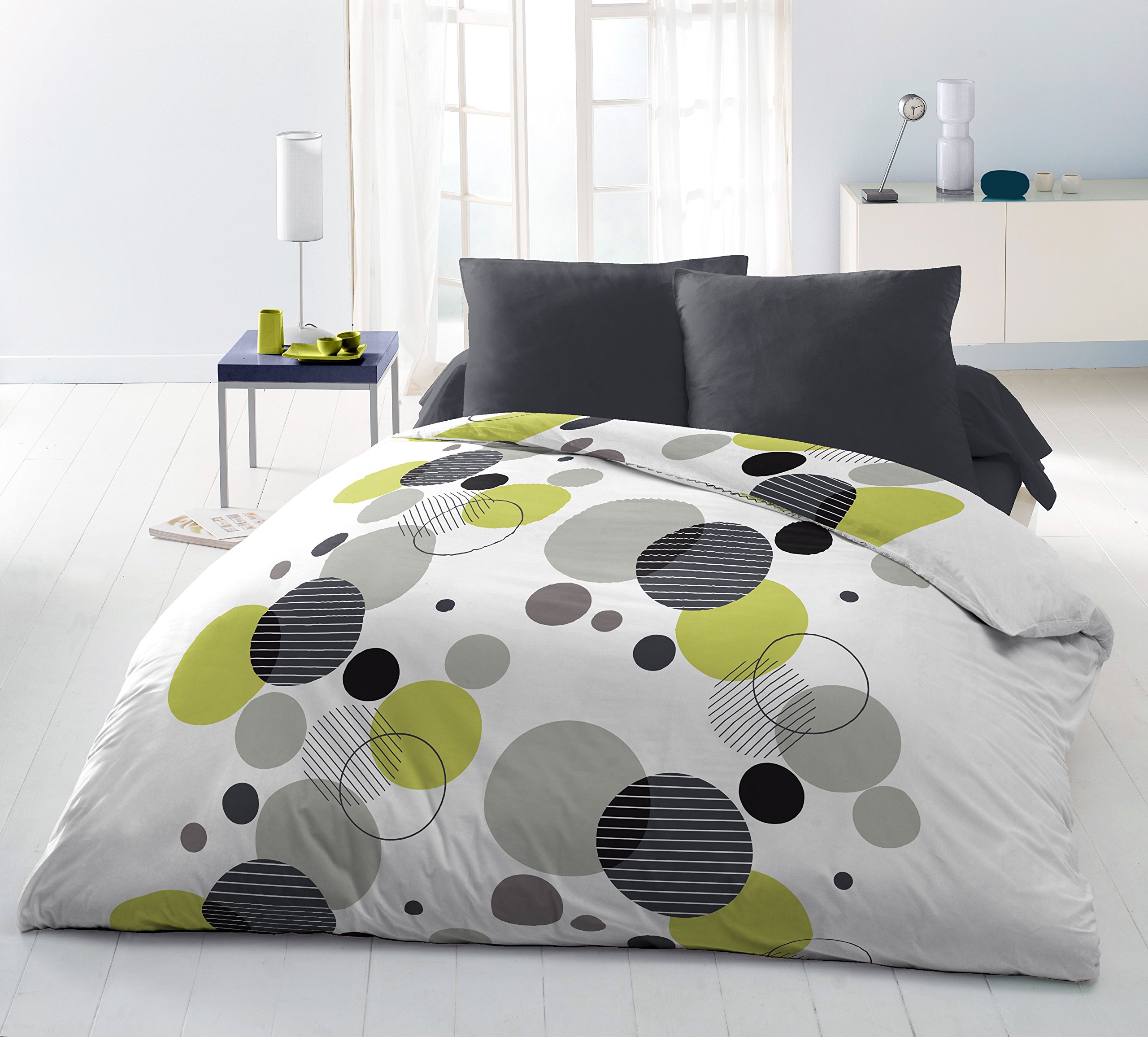 Parure de lit microfibre - HOME LINGE PASSION - BULLES DE REVE - Housse 140 x 200 cm + 1 taie d'oreiller 63 x 63 cm - Gris