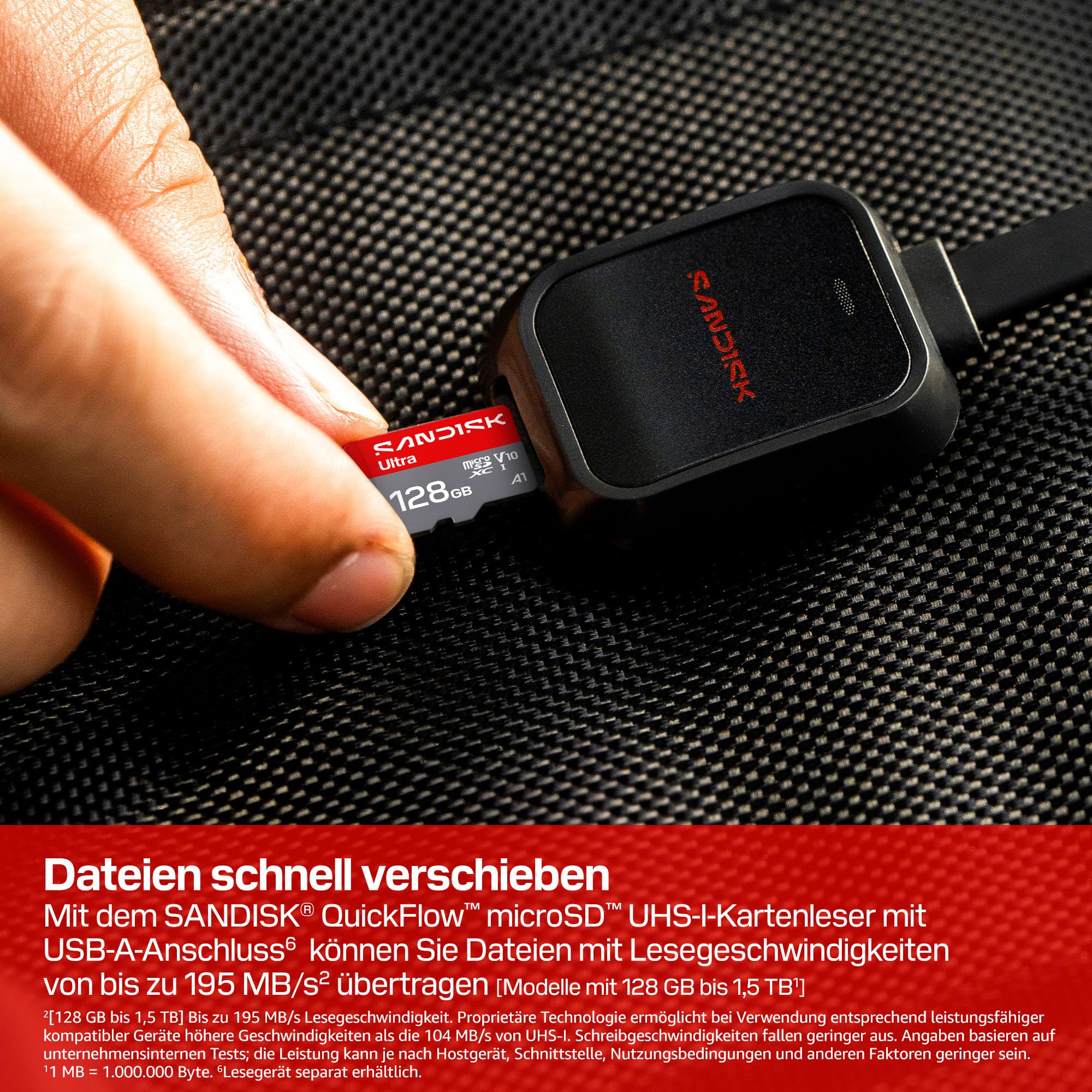 SANDISK Ultra microSDXC 128 GB, UHS-I-Karte + SD Adapter (bis zu 195MB/s Lesen, Full-HD-Video, V10, U1, C10, A1) Karte für Android-Smartphones oder -Tablets, Kameras und Laptops