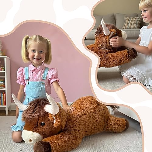 Miniatura 2 de Peluche gigante de vaca de las Highlands de 39 pulgadas, juguete de peluche suave para niños y adultos, almohada de vaca grande y esponjosa para