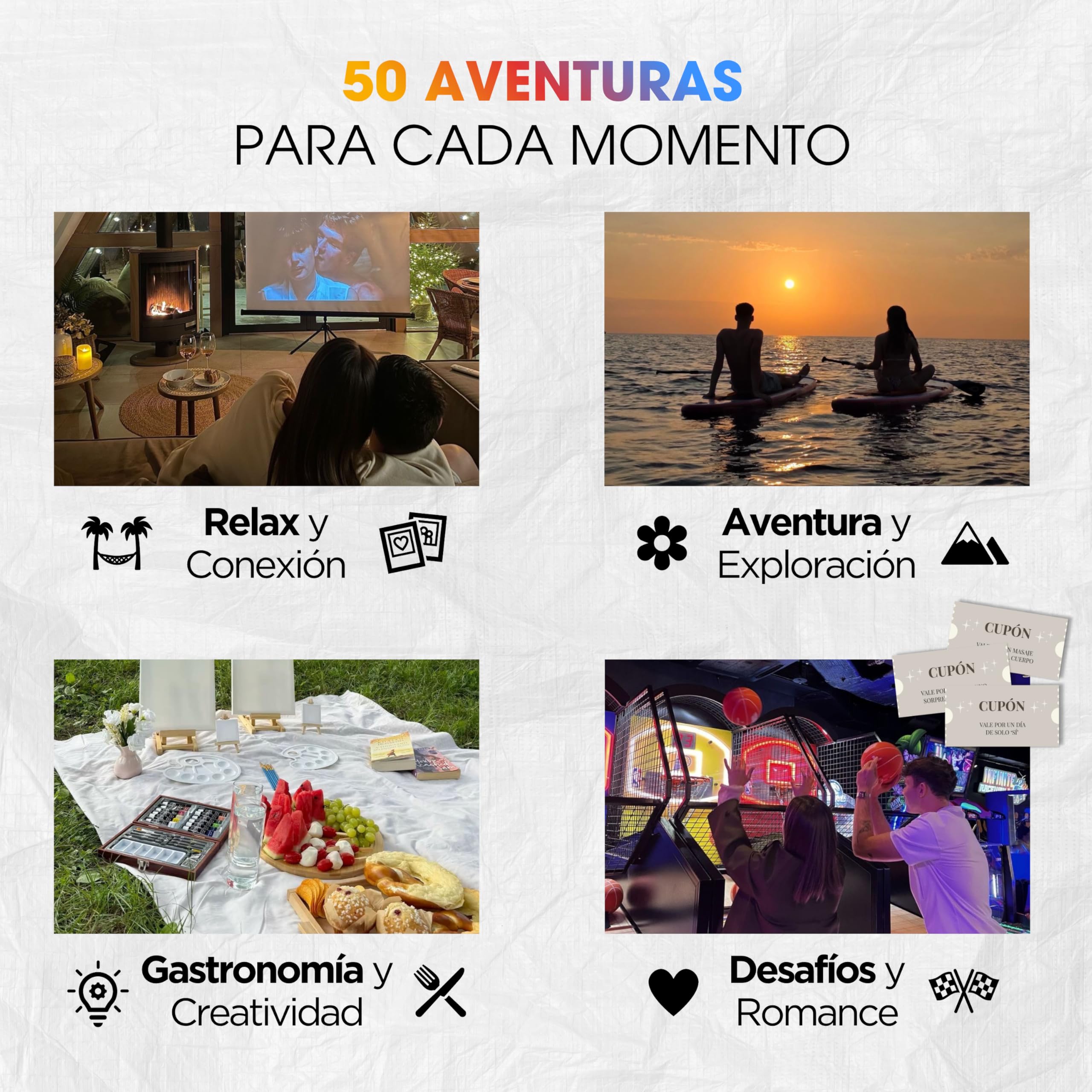 Momentos Únicos, Libro de Retos en Pareja, 50 Planes Sorpresa en Pareja para Rascar, Juegos Parejas Citas, Regalo Original Aniversario o San Valentín, Álbum Fotos Recuerdos Novio Novia Aventuras