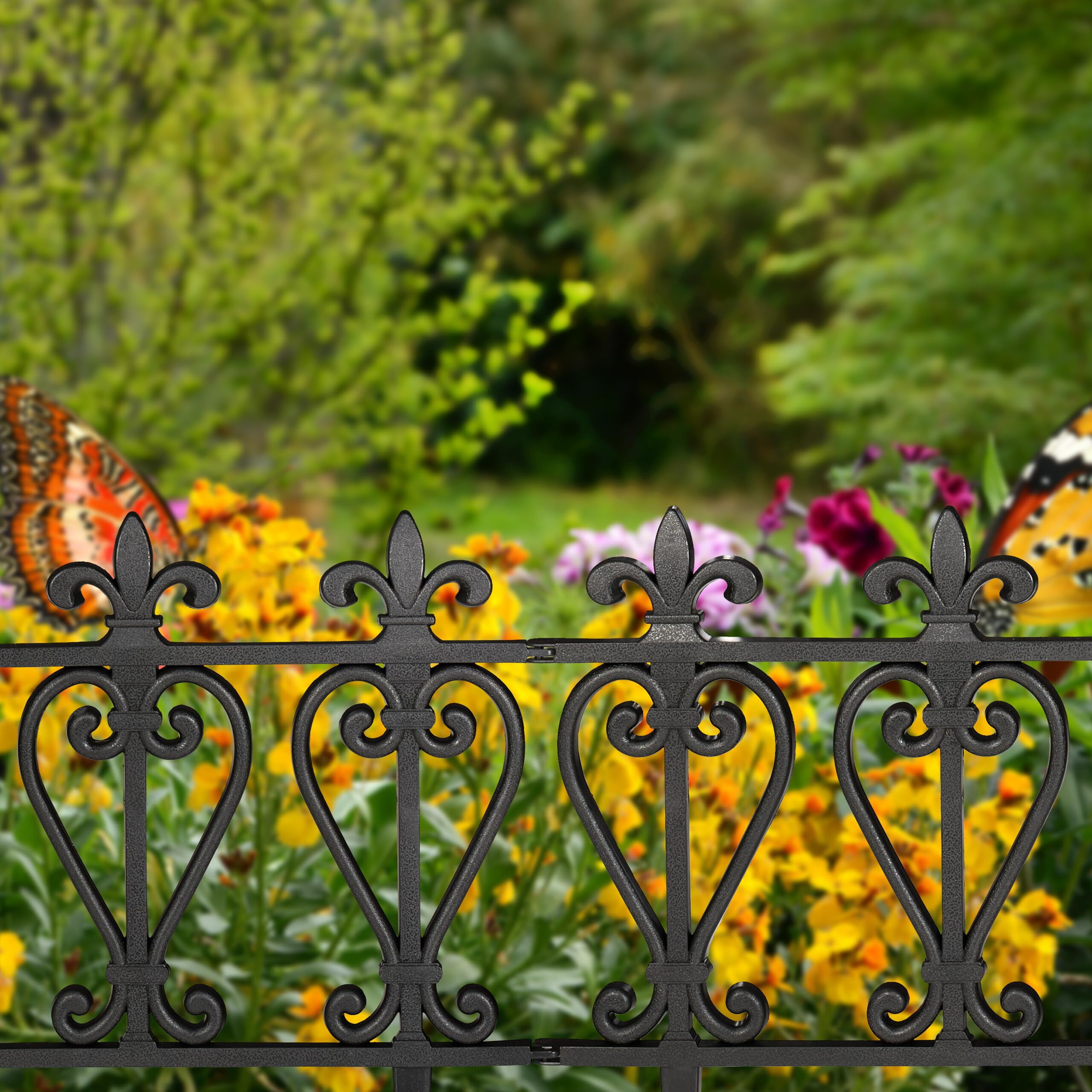 Relaxdays Recinzione per Aiuole, Set da 6 Pannelli per Cortile e Giardino, Bordure in Plastica, HxL: 32,5 x 61 cm, Nero