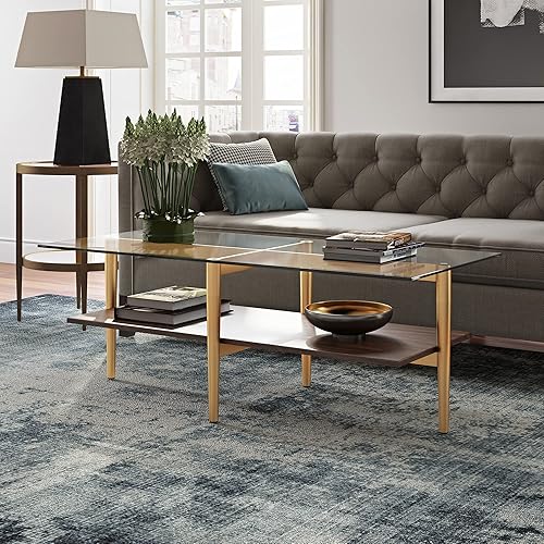 Miniatura 84 de Otto - Mesa de centro redonda de 36 pulgadas de ancho con estante MDF en latón/laca blanca Latón/blanco.,Oro/Nog,Bronce ennegrecido/mármol