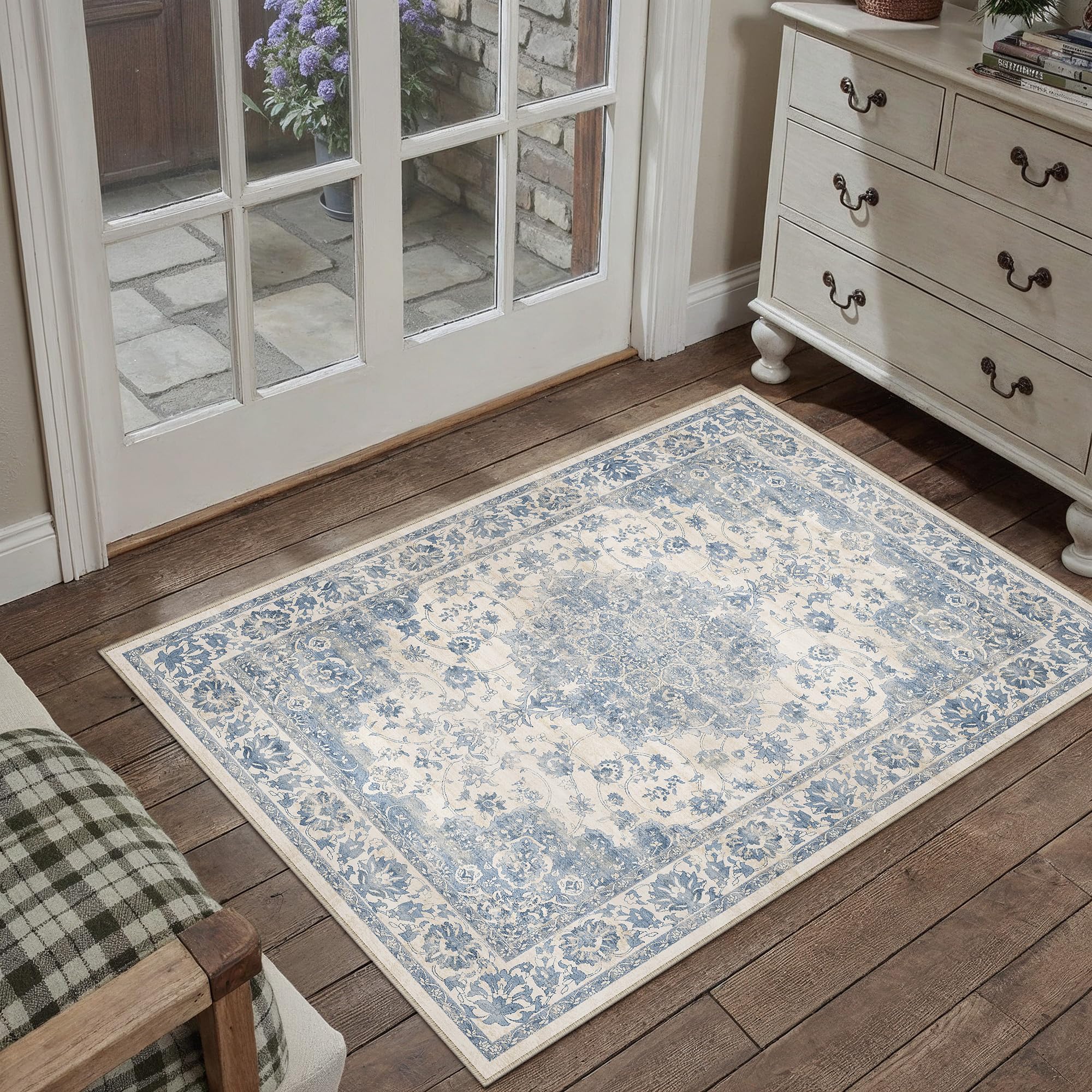 PureCozy Washable Doormat, 60 x 90 cm, Small in Entrance Area, Vintage, Short Pile, Non-Slip, Bohemian Blue Carpet for Entrance, Hallway, Bathroom Rug, Corrido, Bedroom, Kitchen — image 1
