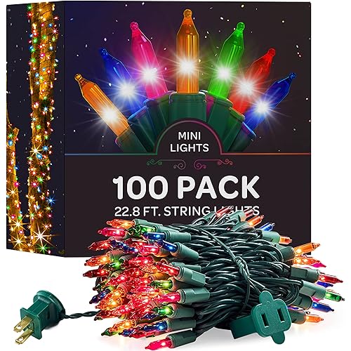 Christmas Lights [Set of 100] Multi-Colored Christmas Lights, UL Approved For indoor/Outdoor Use. Mini Christmas Lights 120V Small Christmas Lights For Holiday/Party Festival Decorations 22.8 Ft.