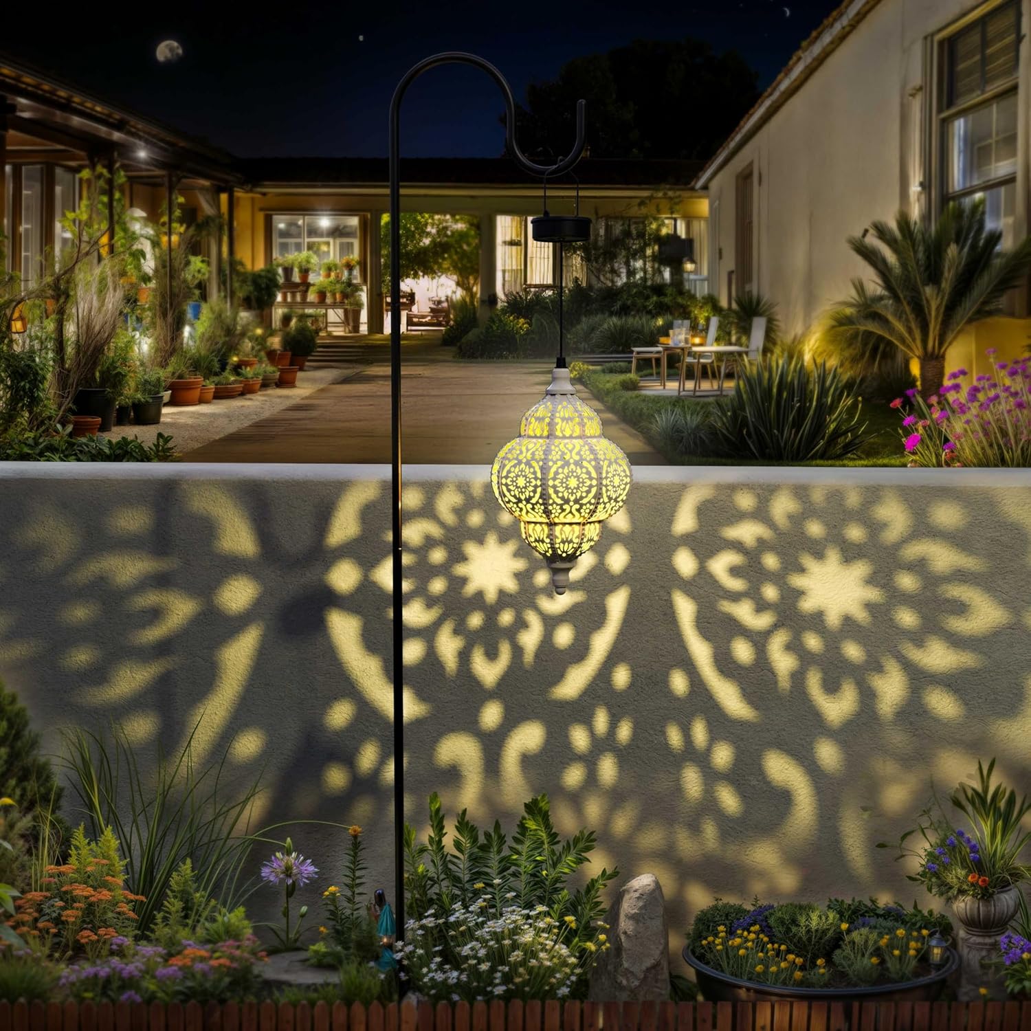 Hapjoy Hanging Solar Lights Outdoor Garden Decor Solar Lantern Waterproof Plastic Moroccan Outdoor Decorations for Patio Pathway Yard Backyard Garden Decorative (1, White)