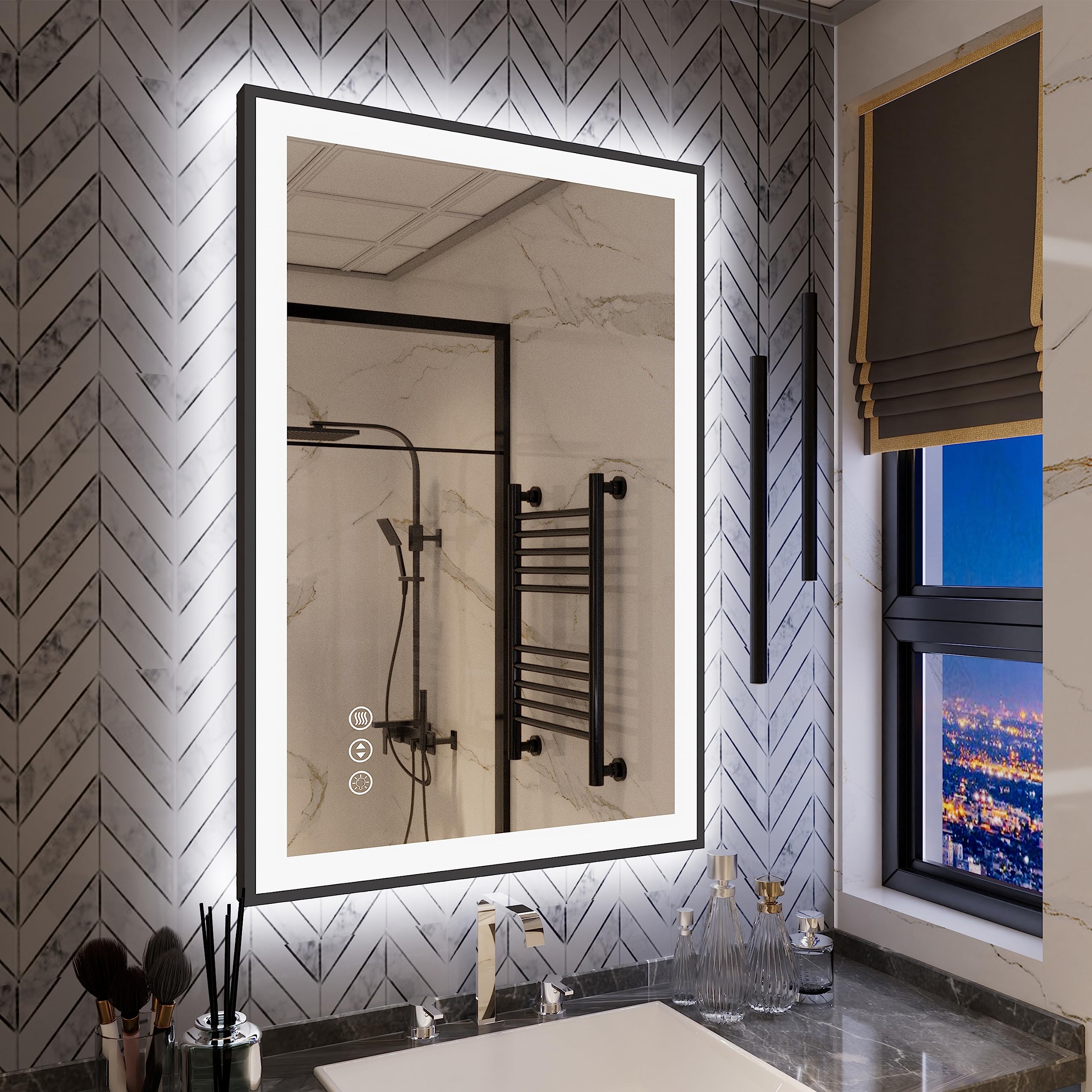 Yamazakura LED Bathroom Mirror 24x36 with Backlit and Front Lighted