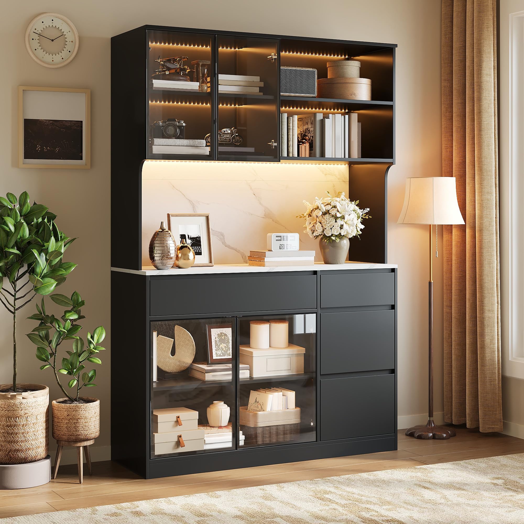 Armoire vitrine avec LED 120 x 40 x 180 cm noir et blanc