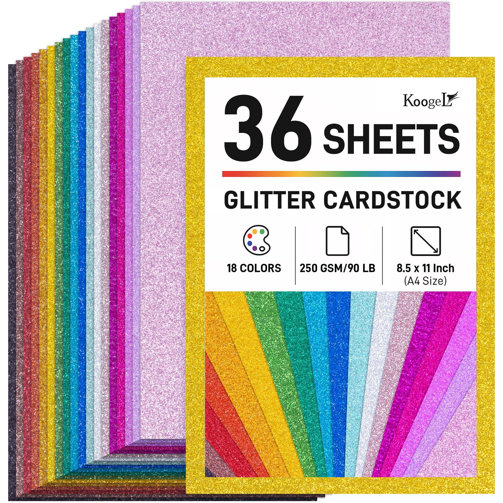 Snapklik.com : 36 Sheets Glitter Cardstock, 8.5 X 11 Inches Sparkly