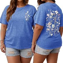HDLTE Plus Size T-Shirts for Women Graphic Tees Casual Boho Vintage Wildflowers Short Sleeve Tshirt Tops