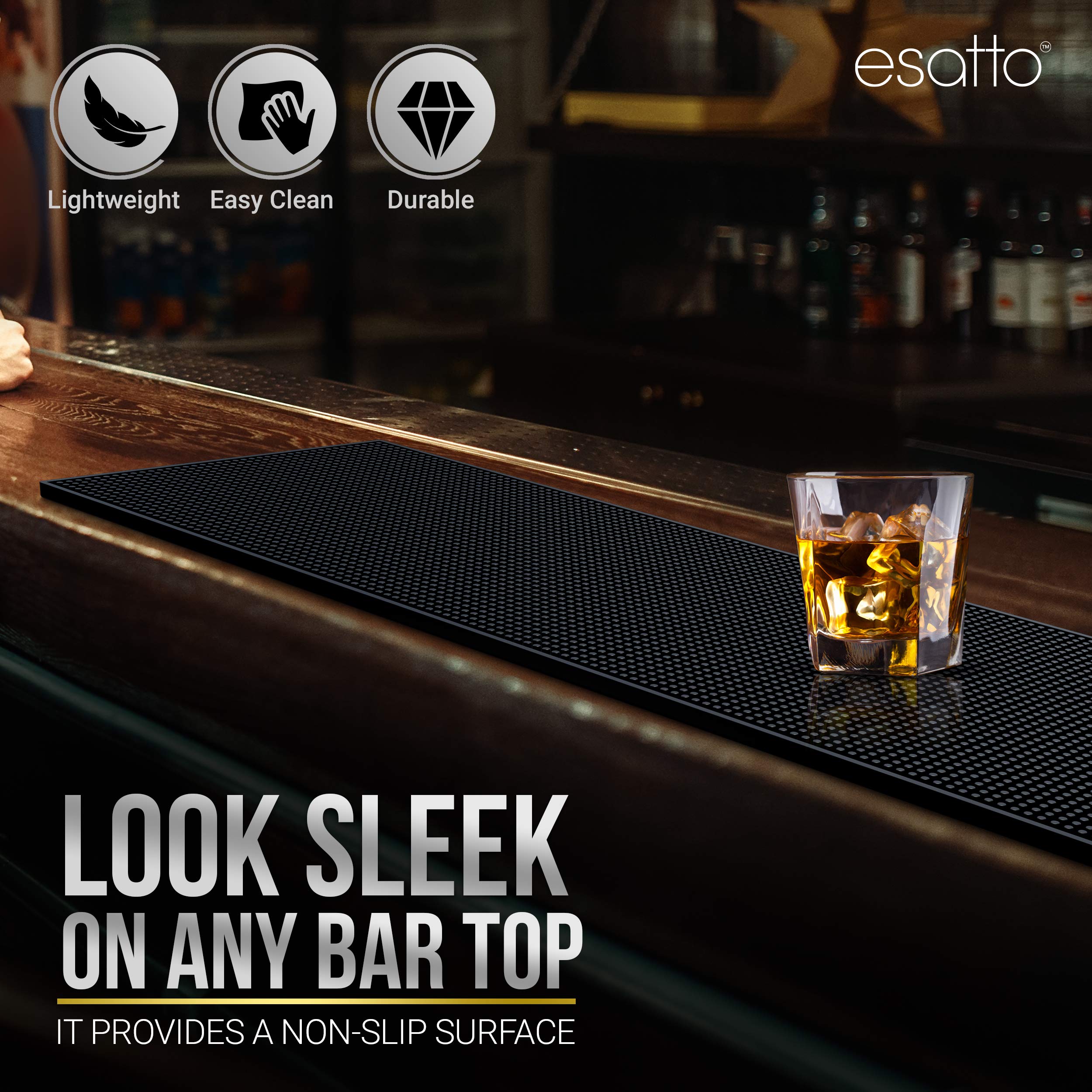 Esatto Alfombrilla profesional de doble ancho de 24 x 8 pulgadas para bar de derrames profesional para barman, antideslizante, negro, para bar, café, bebidas, mezclador, para bares, hogar, cocina,