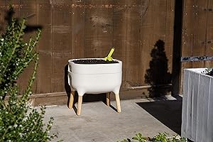Alfresco Home 614-1712 Urbalive Low FSC Hardwood Legs-Ivory Finish Self Watering Planter