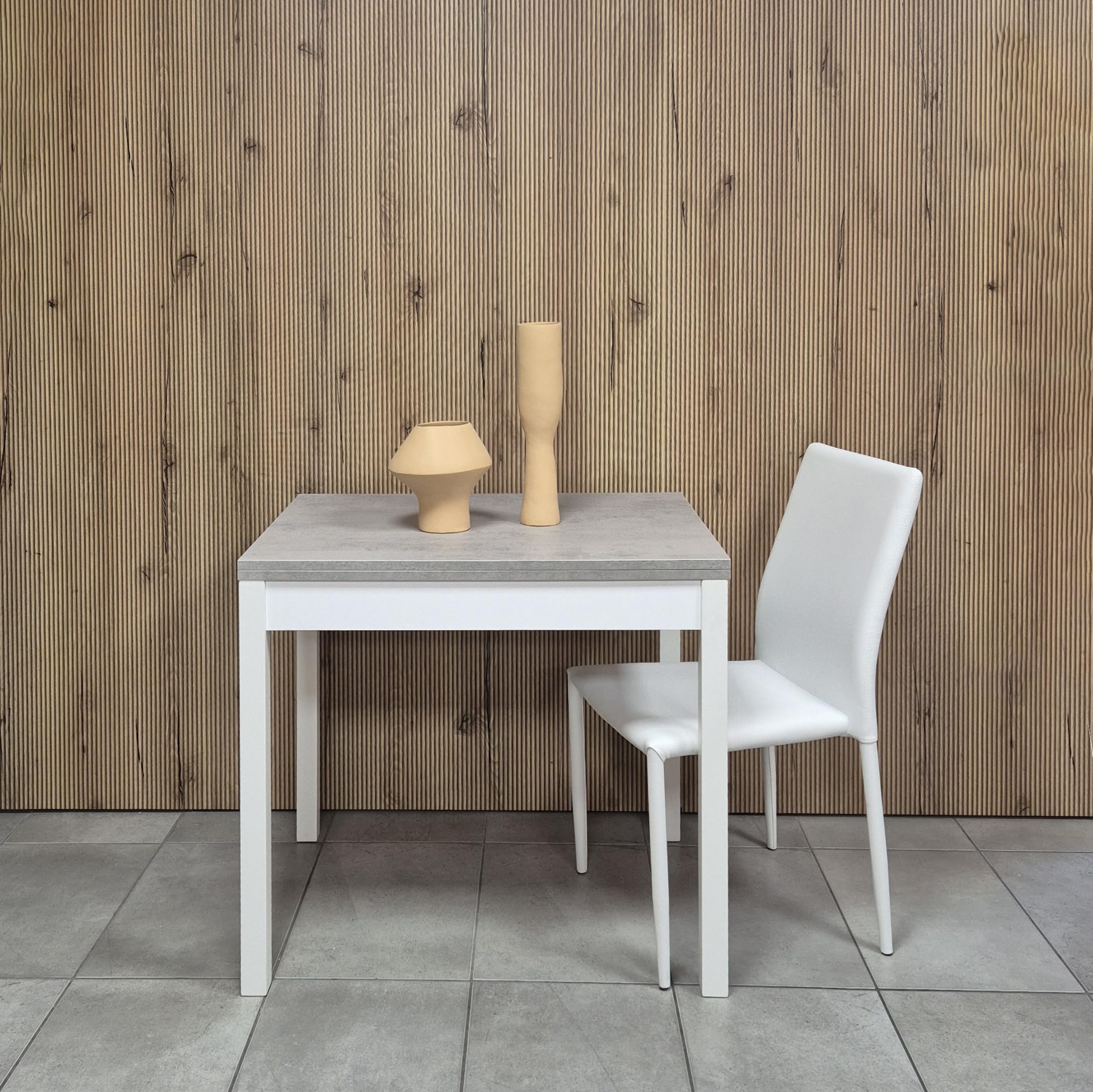 Tavolo salvaspazio allungabile moderno SATURNO grigio MURO e bianco cm.80x60/120*ARRIVA MONTATO*