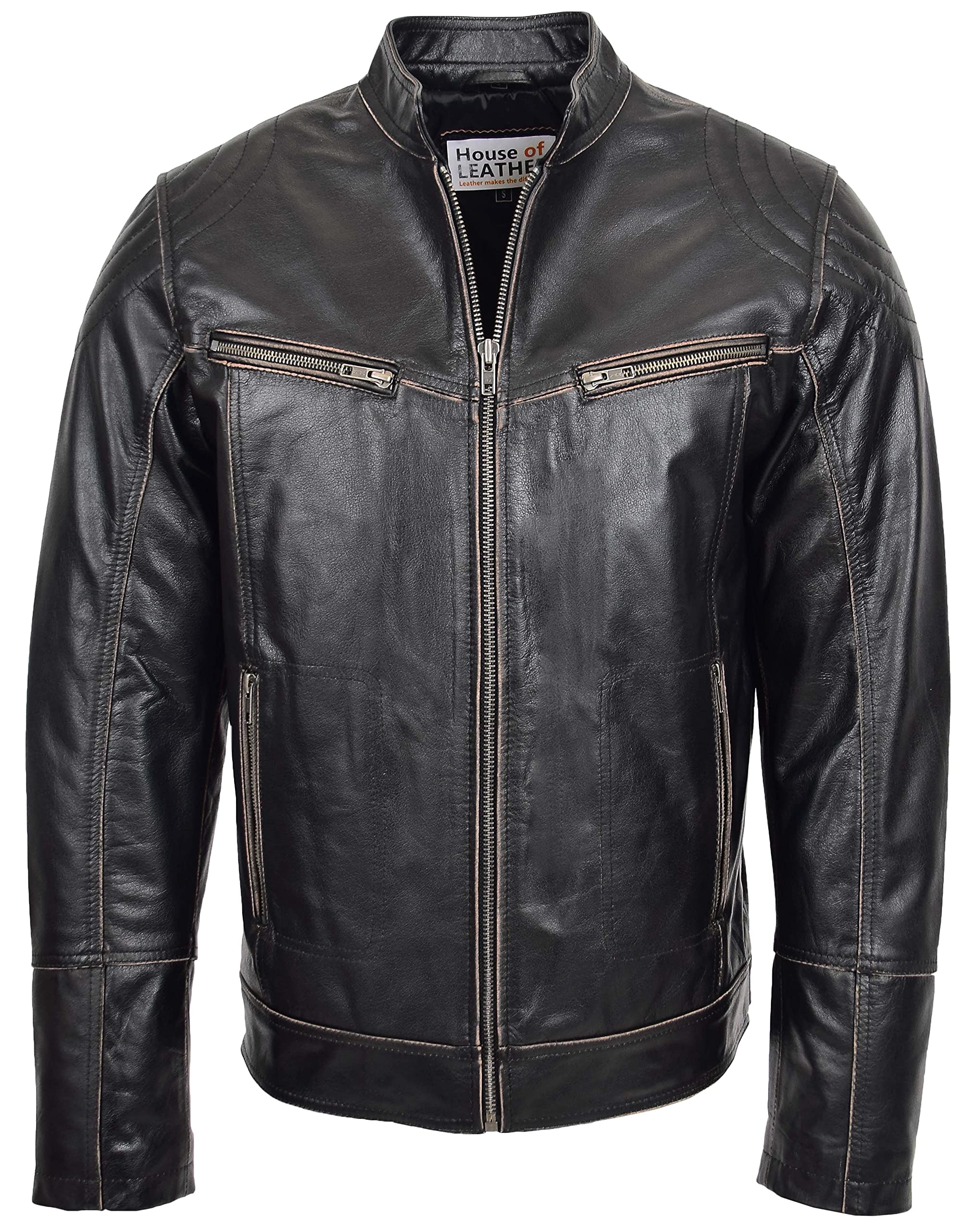 House Of Leather Men's Dark Brown Real Leather Biker Jacket Classic Style Colin (Xl)