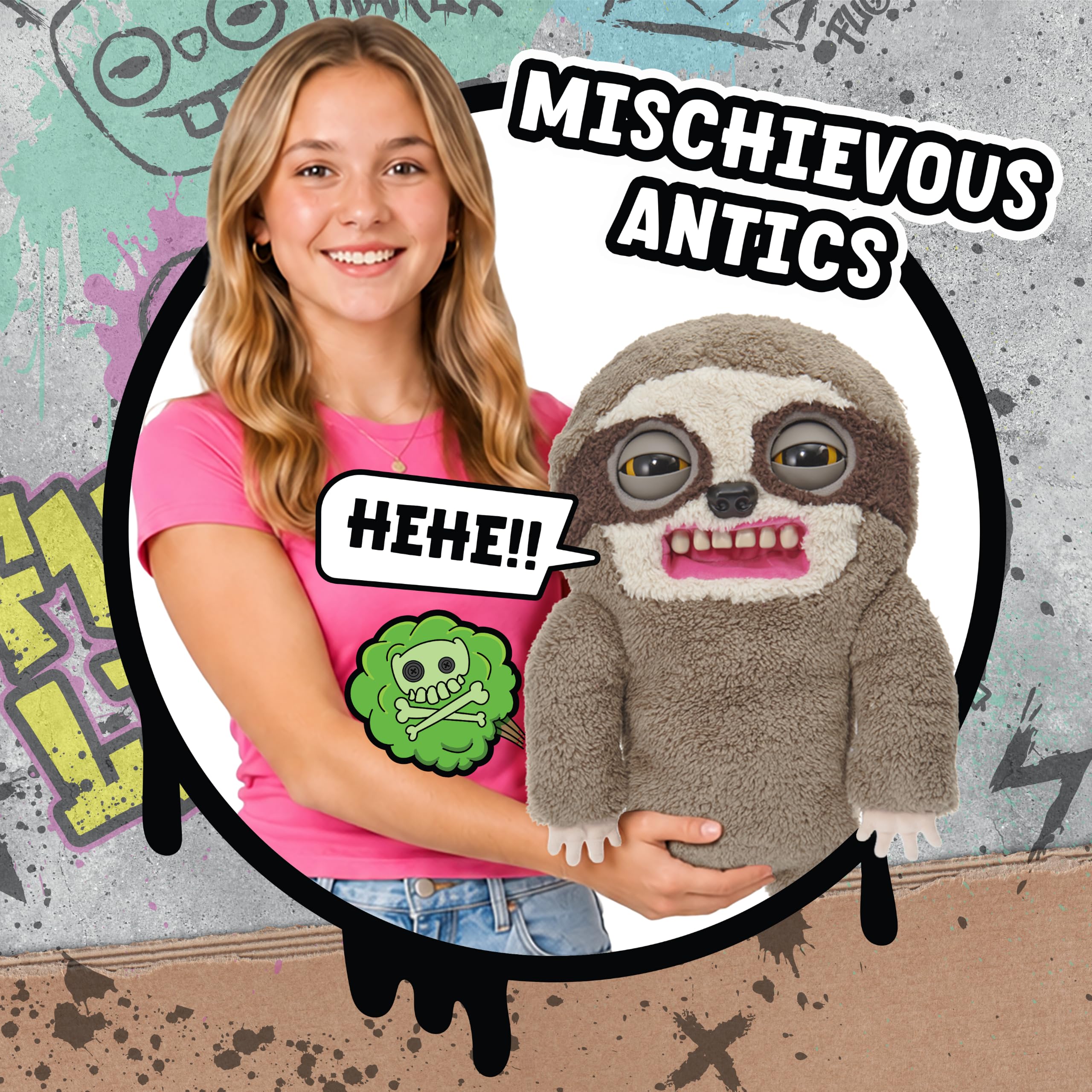 Wow! Stuff Fugglers Sickening Sloth Deluxe Puppetronic | Muñeca de Peluche interactiva con Voz y Sonidos | Ojos y Boca Abiertos | Ruidos de Pedos y eructos | Diálogo de 2 vías | A Partir de 8 años