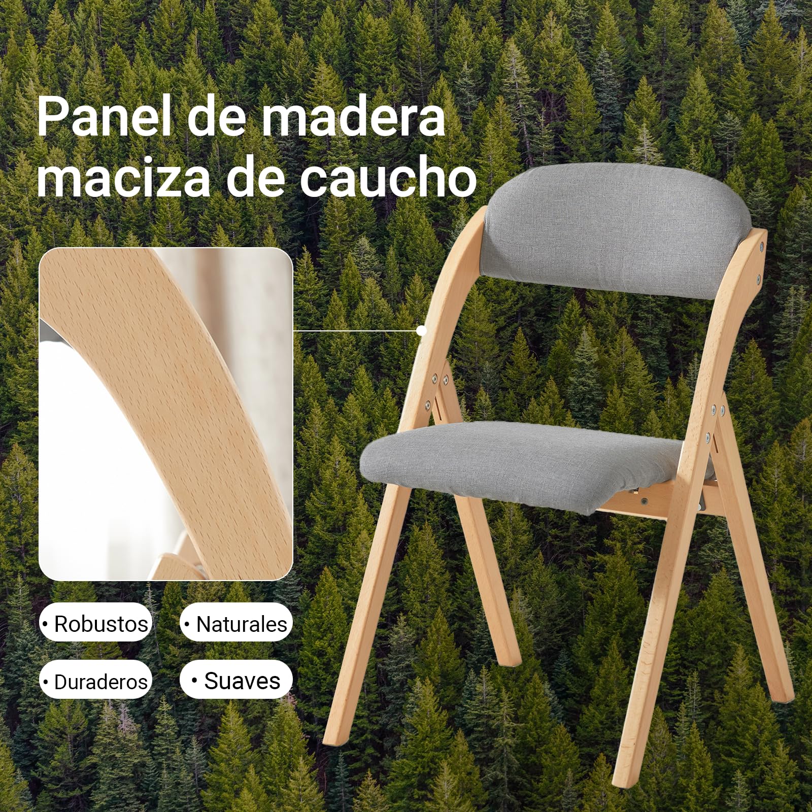 SoBuy Silla Plegable de Madera Pack de 2, Acolchada & montada, 47,5x77x59cm | Silla Plegable Interior ergonómica & plegable, funda extraíble & lavable, carga 120 kg, cocina & comedor & balcón, FST92-Nx2