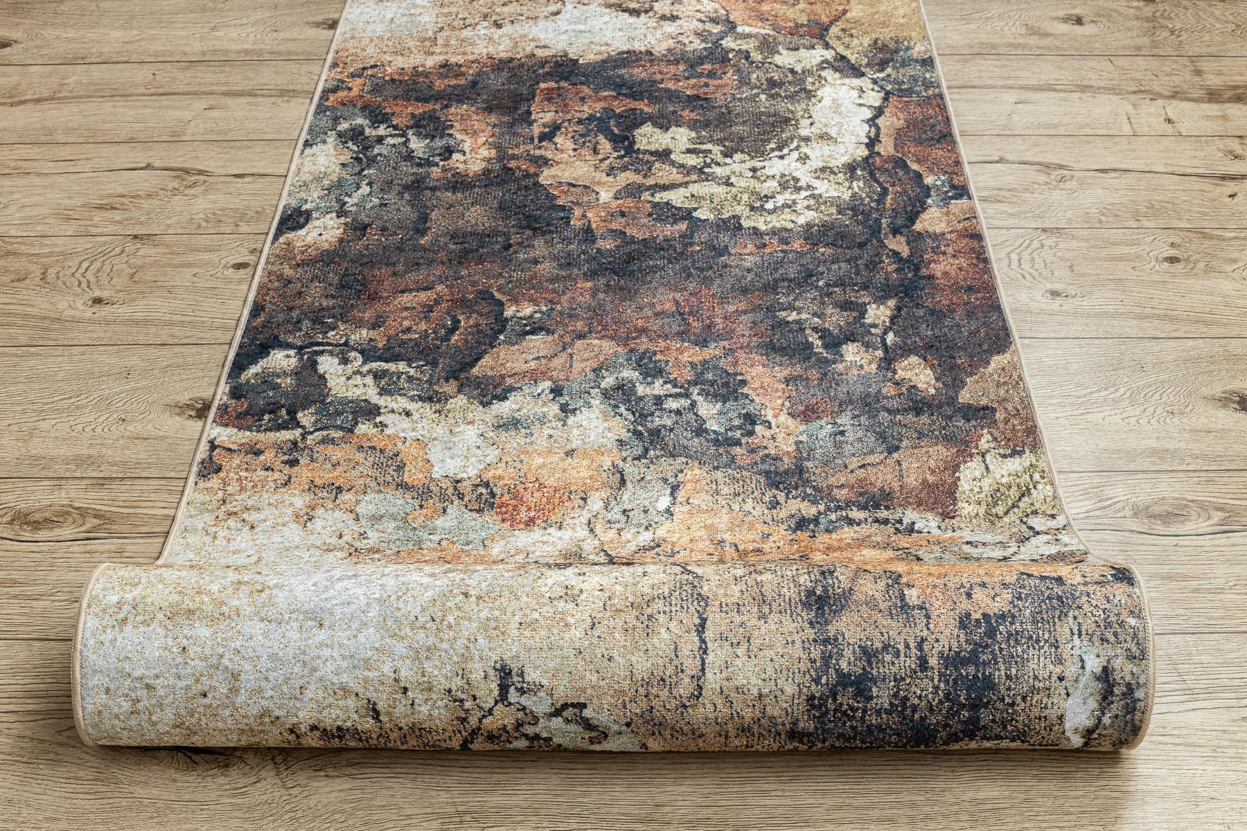 rugsx Tapis Antidérapant Lotus Abstract 52910 Beige - Lavable - 120x280 cm - Tapis de Couloir Antiglisse pour Cuisine et Entrée
