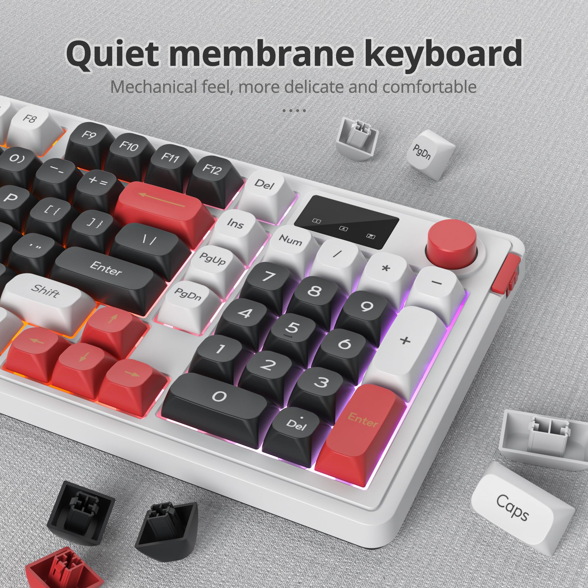 96% bezprzewodowa klawiatura do gier, cicha membrana, z mechanicznym dotykiem, klawiatura numeryczna, układ QWERTY Amerykański układ, Bluetooth/2.4G/USB RGB, kremowa, L98 czarna
