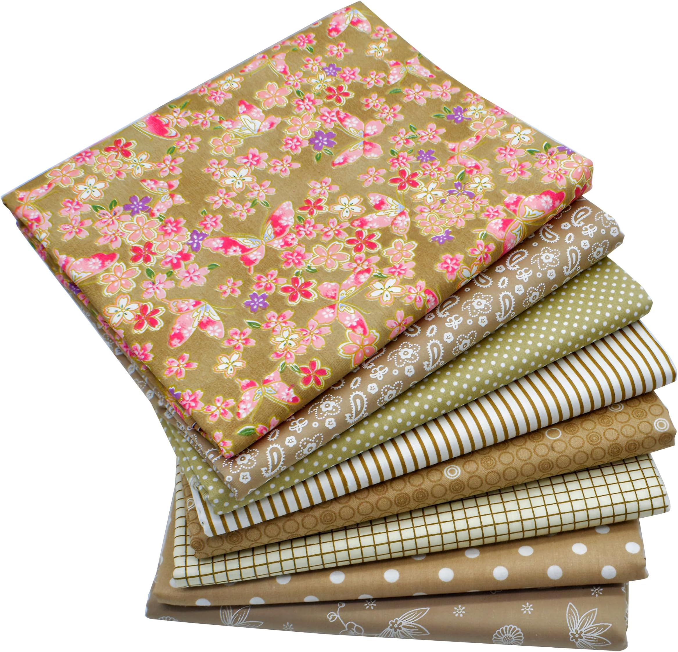 iNee Light Coffee Fat Quarters Fabric Bundles, Quilting Sewing Fabric, 18 x 22 inches,(Light Coffee)