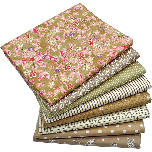 iNee Light Coffee Fat Quarters Fabric Bundles, Quilting Sewing Fabric, 18 x 22 inches,(Light Coffee)