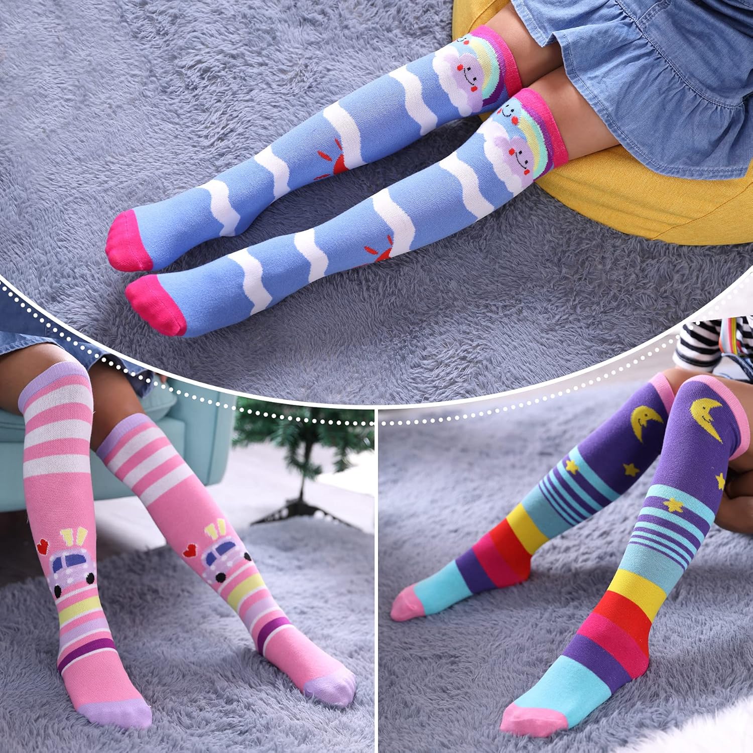 LINEMIN 3-12 Years Girls Knee High Socks Kids Cartoon Animal Warm Cotton Long Tall Boot Socks 6 Pairs - Image 2
