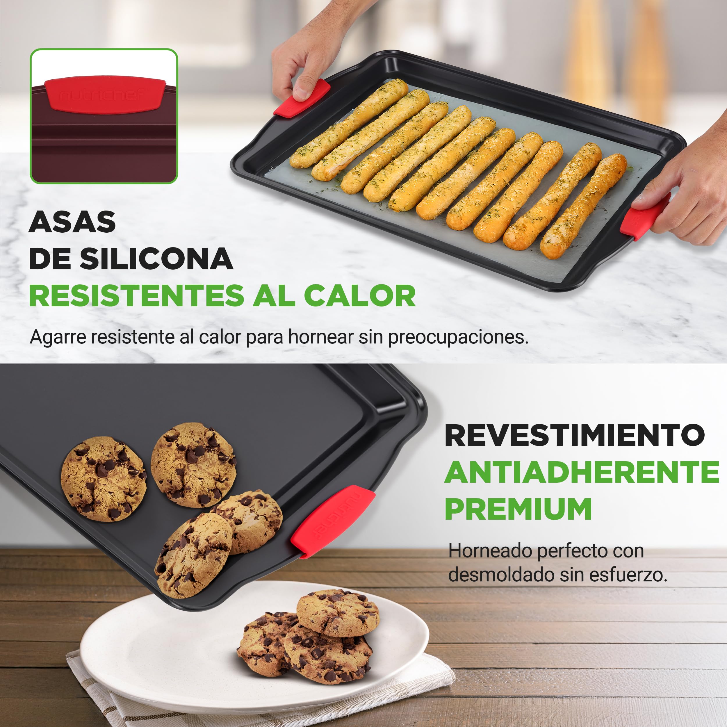Nutrichef bandejas horno, Set de 2, Para servir, Apilables, Rectangulares, Antiadherentes
