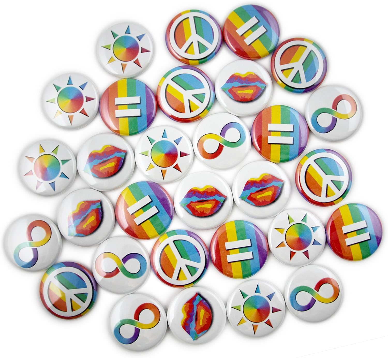 30 LGBT Pride Mini- Pins. 1" Bulk Rainbow Buttons. Gay/Lesbian Pride. (1" Pins, 30 Piece Set)