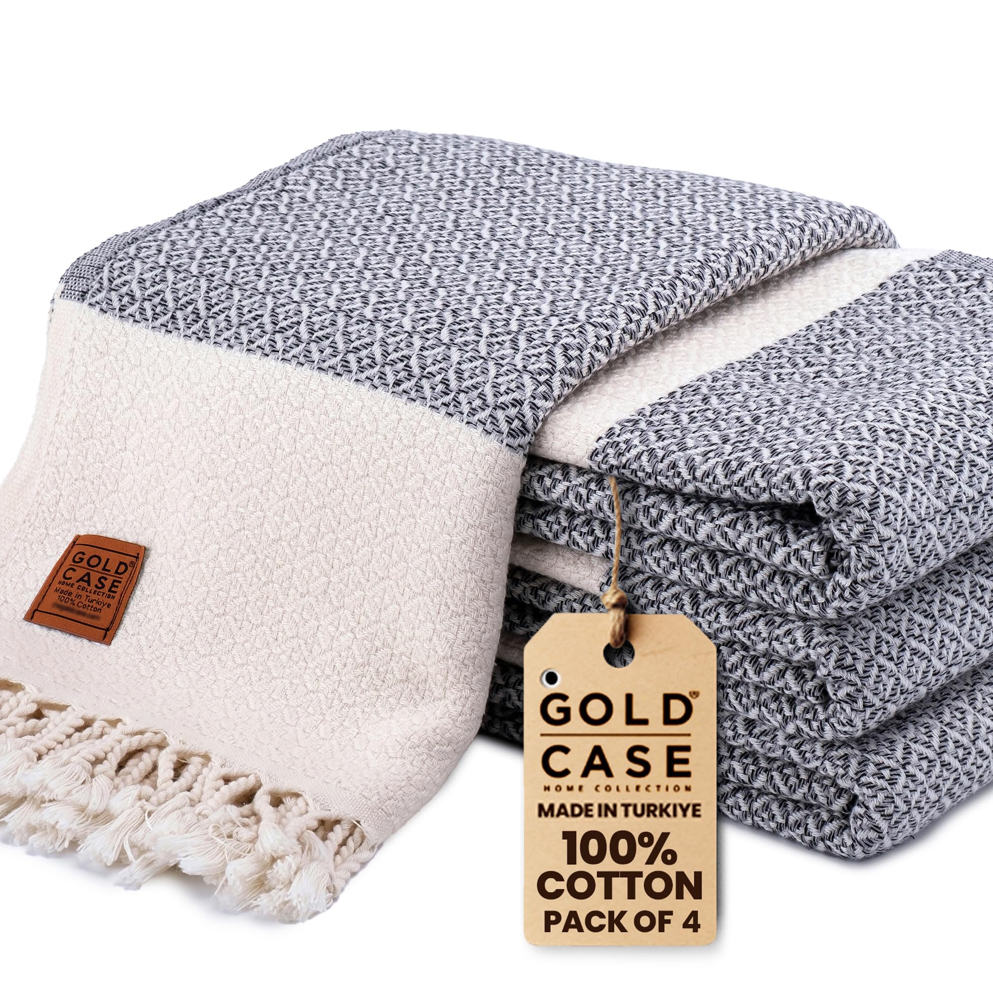 Gold CASE Turkish Beach Towel Set of 4 – 100% Cotton Large Turkish Bath Towels 67 x 38'' – Aphrodite Extra Large, Quick Dry & Sand Free Towels –