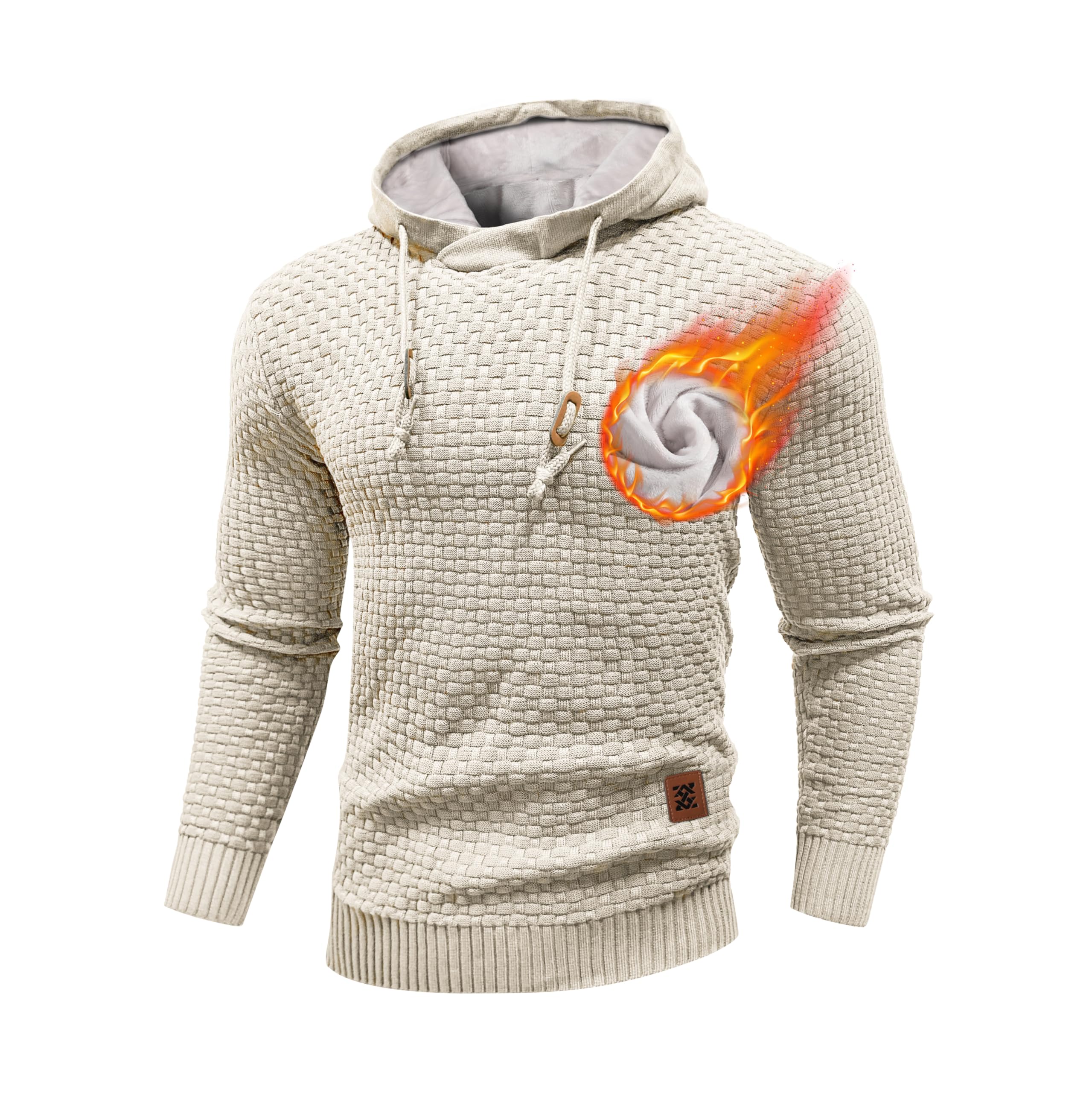Men's Fleece Lined Hoodie Winter Warm Knitted Pullover Sweatshirt