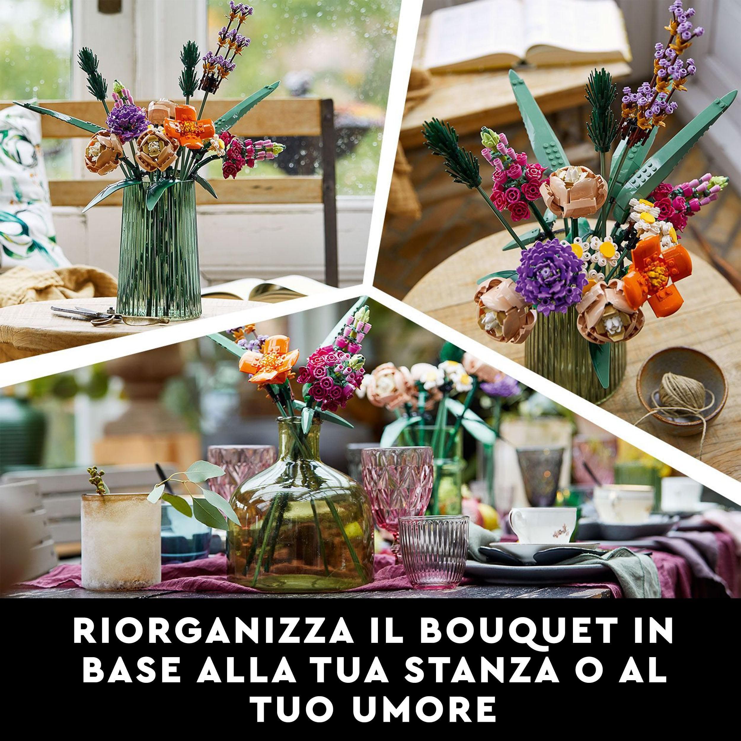 LEGO Botanicals Bouquet di Fiori - Kit di Piante Artificiali da Interno con 15 Steli e Diversi Tipi di Fiori Finti - Decorazioni per la Casa Fai da Te - Idee Regalo per Adulti, Donna o Uomo - 10280