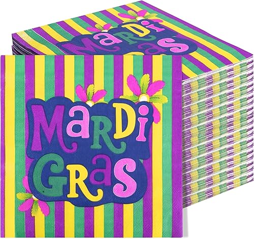 100 servilletas de Mardi Gras, servilletas decorativas para almuerzo, picnic, fiestas, eventos, suministros de vajilla