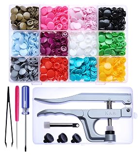 Original KAM Snaps Starter Kit - 360 Sets Size 20 Plastic Snap Button Kit with Pliers for Sewing, Baby Bibs, Cloth Diapers, Onesies, Bags | T5 No-Sew Fasteners in 12 Colors, Lead-Free - Amazon product rated Grade B