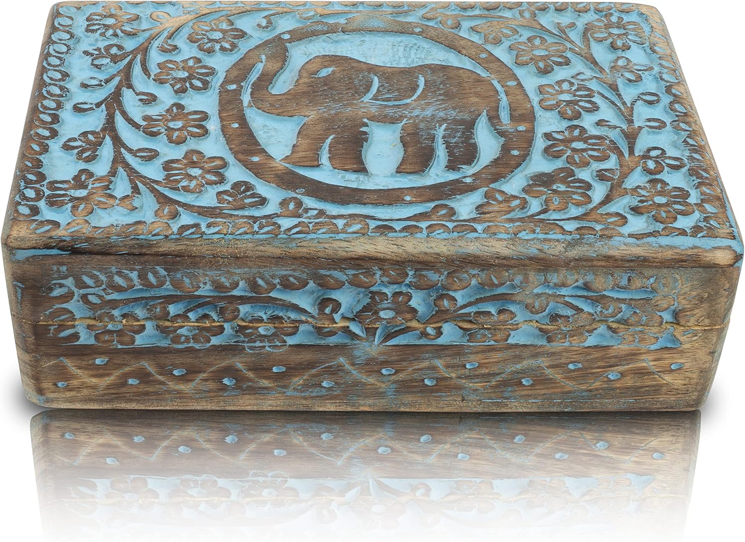 Great Birthday Gift Ideas Handmade Decorative Wooden Jewelry Box Jewelry Organizer Keepsake Box Treasure Chest Trinket Holder Watch Box Storage Box Housewarming Gifts Women (Blue Wash Finish)