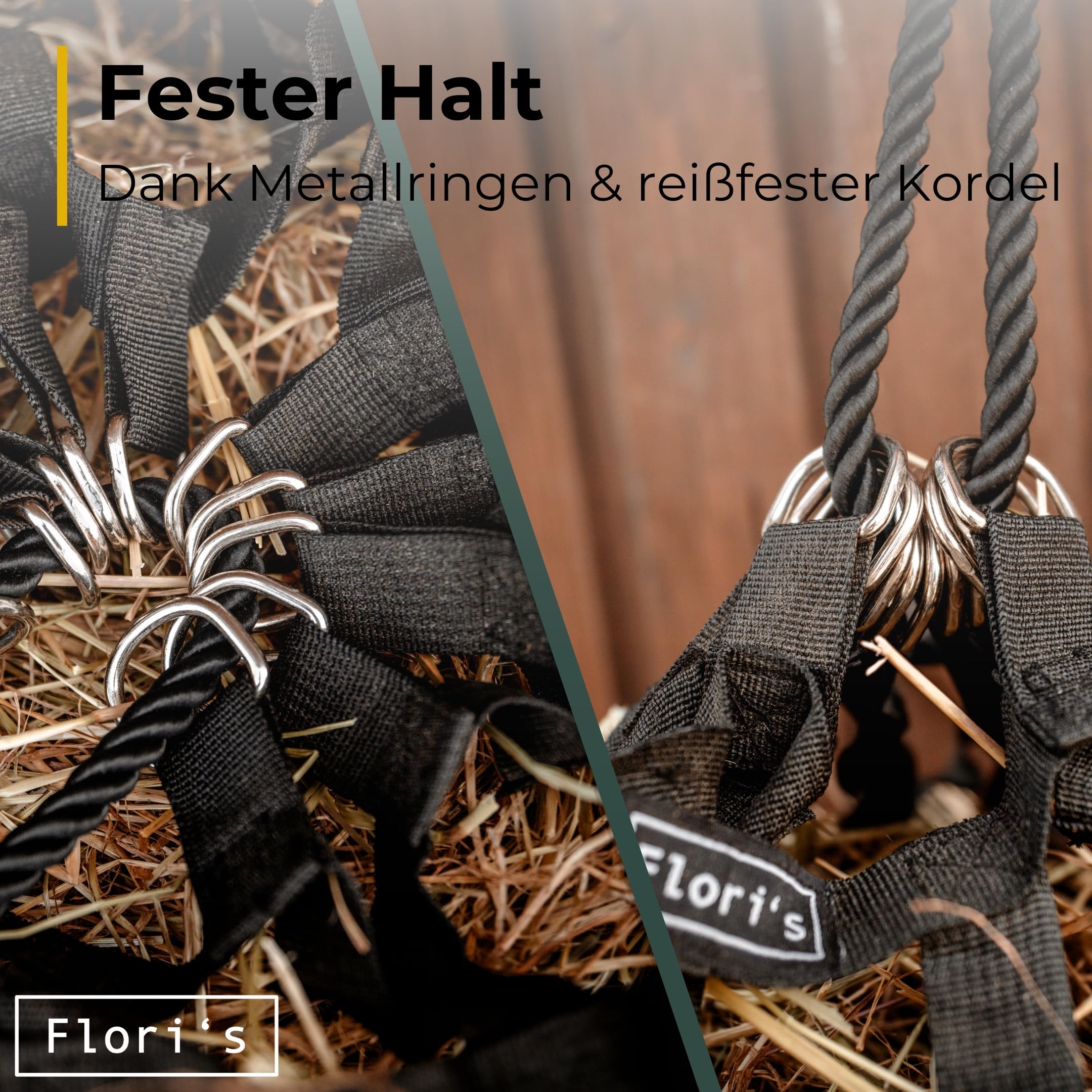 Flori's Heunetz für Pferde engmaschig 90 x 60 cm bis 3 kg Premium Heusack