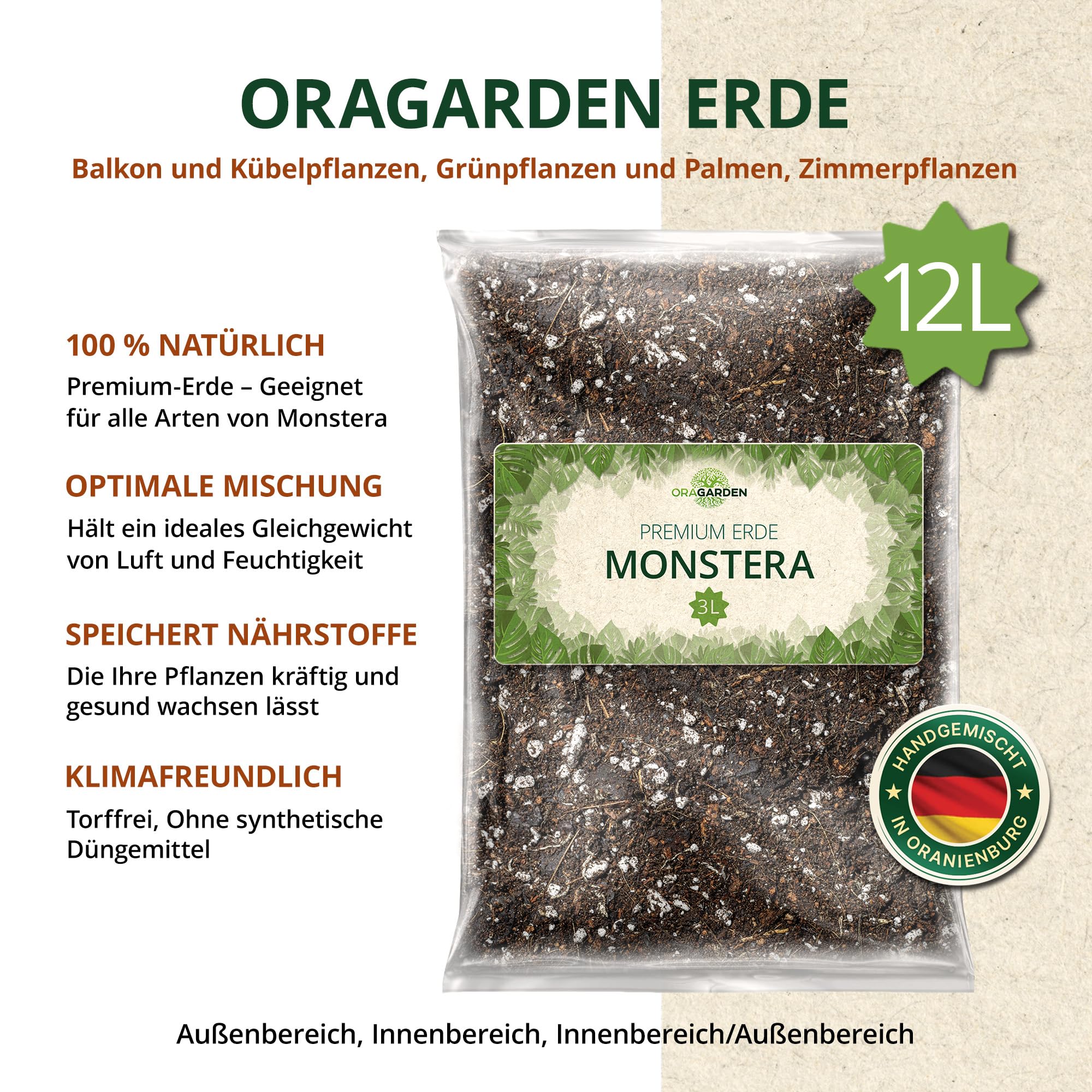 Terreau Monstera 12L – Sustrato Light Mix – Planta verde interior – 5 componentes – Tierra para cultivar