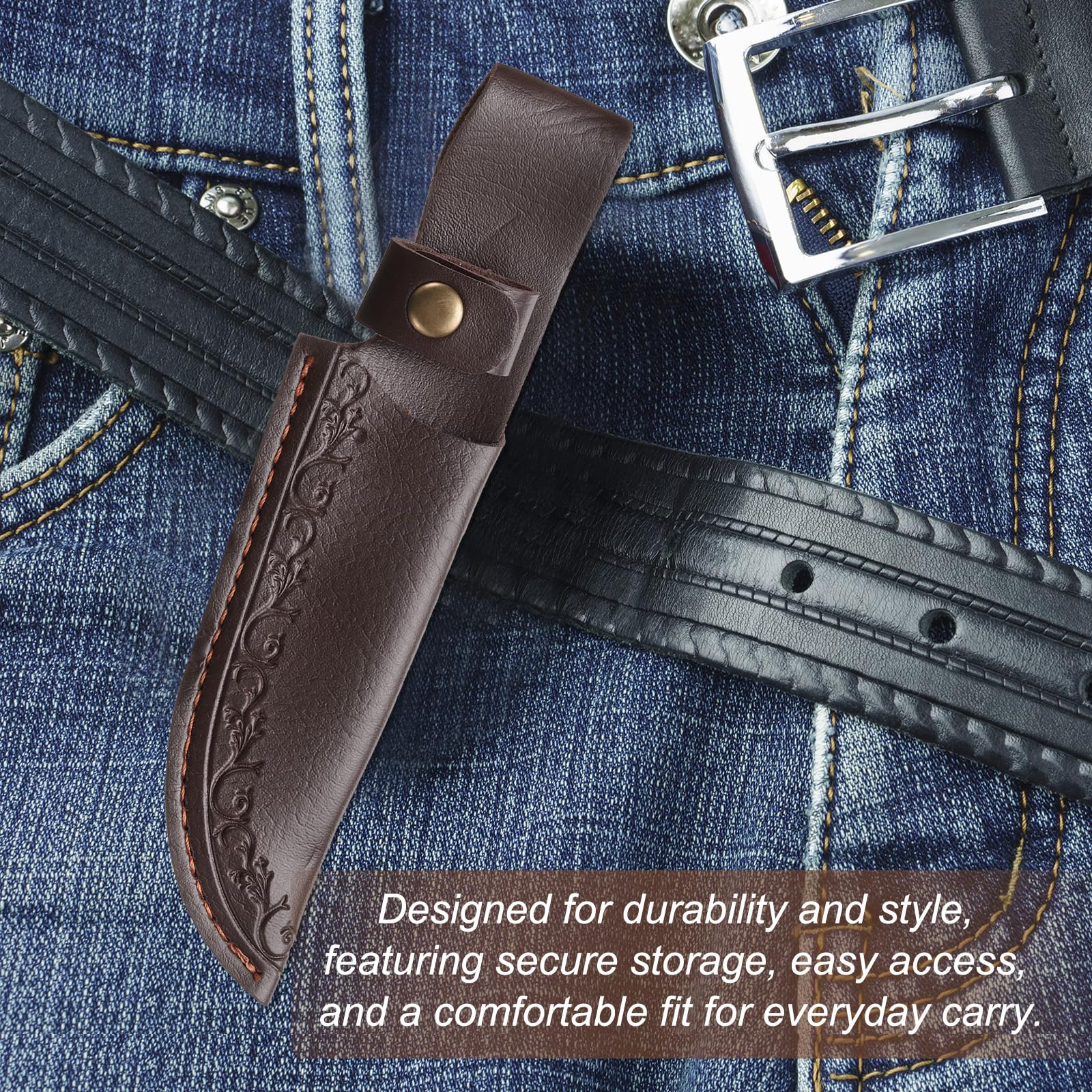QUARKZMAN Funda De Cuchillo 7.87" Longitud Cuero Auténtico Portafundas Para Cuchillo Plegable Para Senderismo Campamento Ciclismo Y Excursionismo Marrón Oscuro