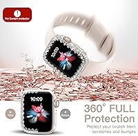 Vista 5 de Funda brillante compatible con Apple Watch Series 6/5/4/SE 3/SE 2/SE de 1.575 pulgadas, cubierta protectora de diamante para mujer, protector