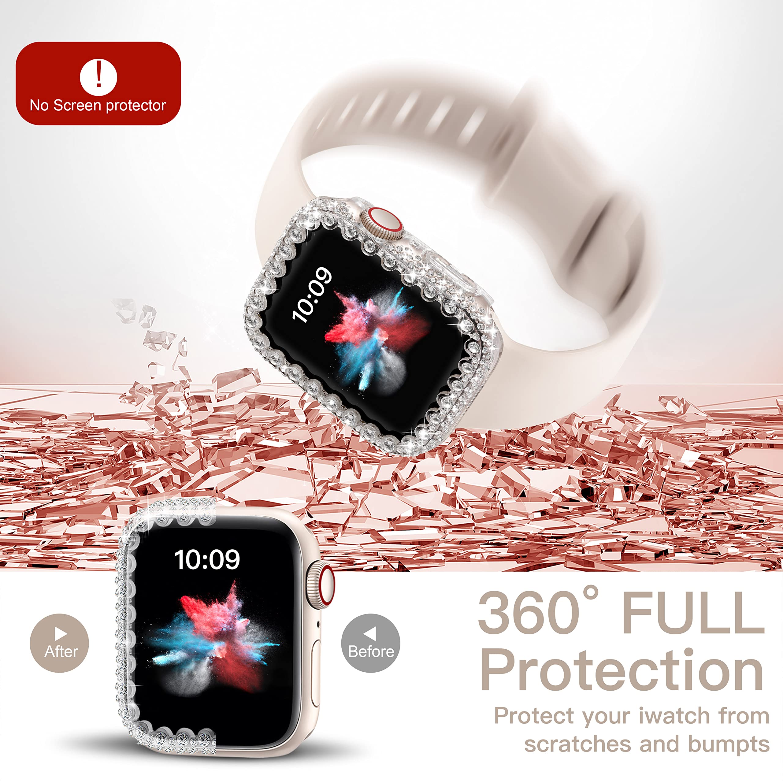 Bling Bumper Case Kompatibel mit Apple Watch Series 9 8 7 41 mm, Diamant-Schutzhülle für Damen, harter PC-Rahmenschutz für iWatch 41 mm, transparent
