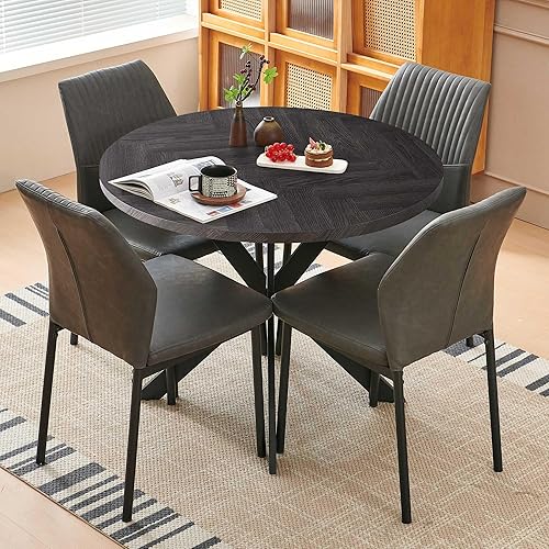 Miniatura 10 de Juego de mesa de comedor redonda de 37 pulgadas para 4, moderno juego de café de cocina de círculo pequeño para apartamento, sala de estar, oficina,