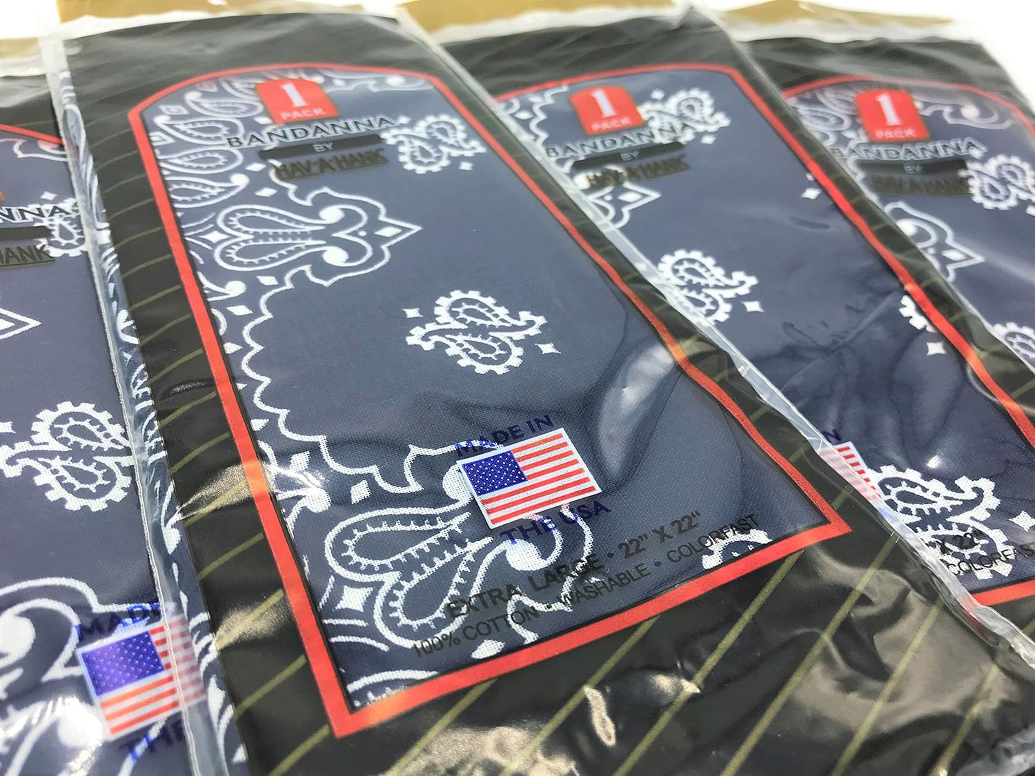 Genuine MADE IN USA Bandanna Handkerchief 22 in Extra Large Bandana [5 Pack] (Navy) - Image 4