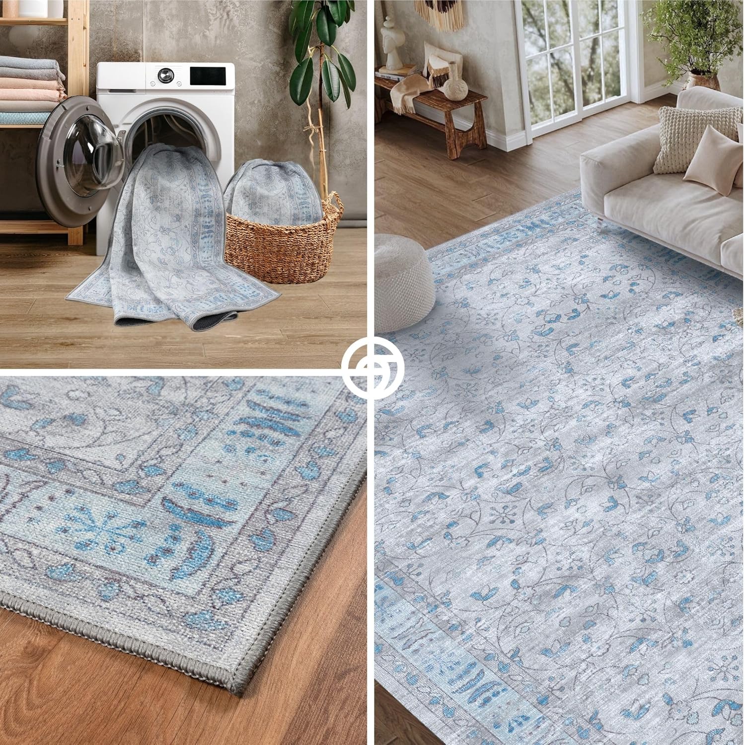 Gray Boho Oushak Rug 2x3 - Vintage Turkish Small Area Rugs for Kitchen Floor, Non-Slip Washable Rugs for Entryway, Entrance, Bathroom, Bedroom, Under Table, Living Room, Indoor