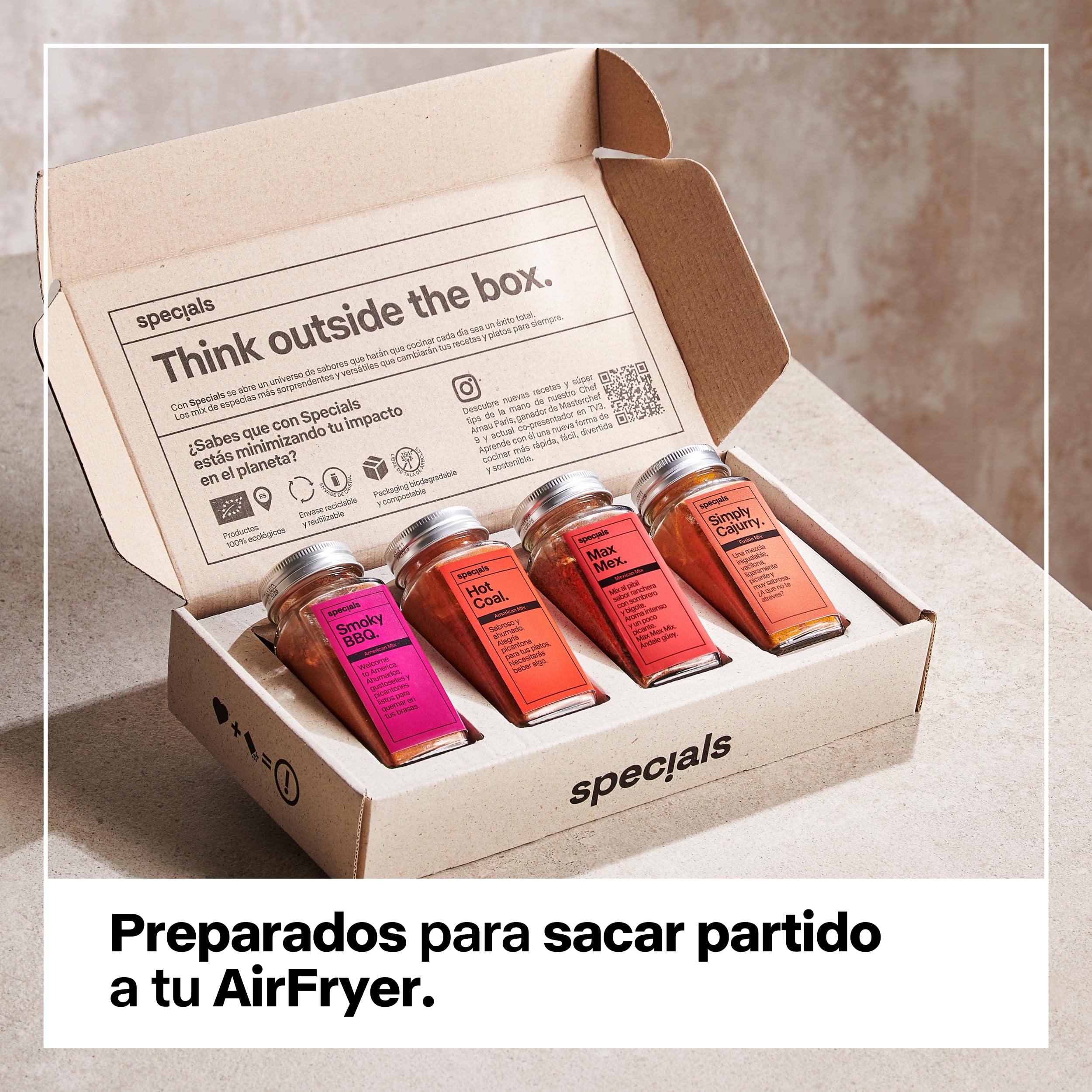 Set de Especias Gourmet para Cocinar Specials Foods - Sazonador con Curry, Ajo, Cayena para Pescado, Cerdo, Pollo y Verduras (Pack Airfryer) - 4