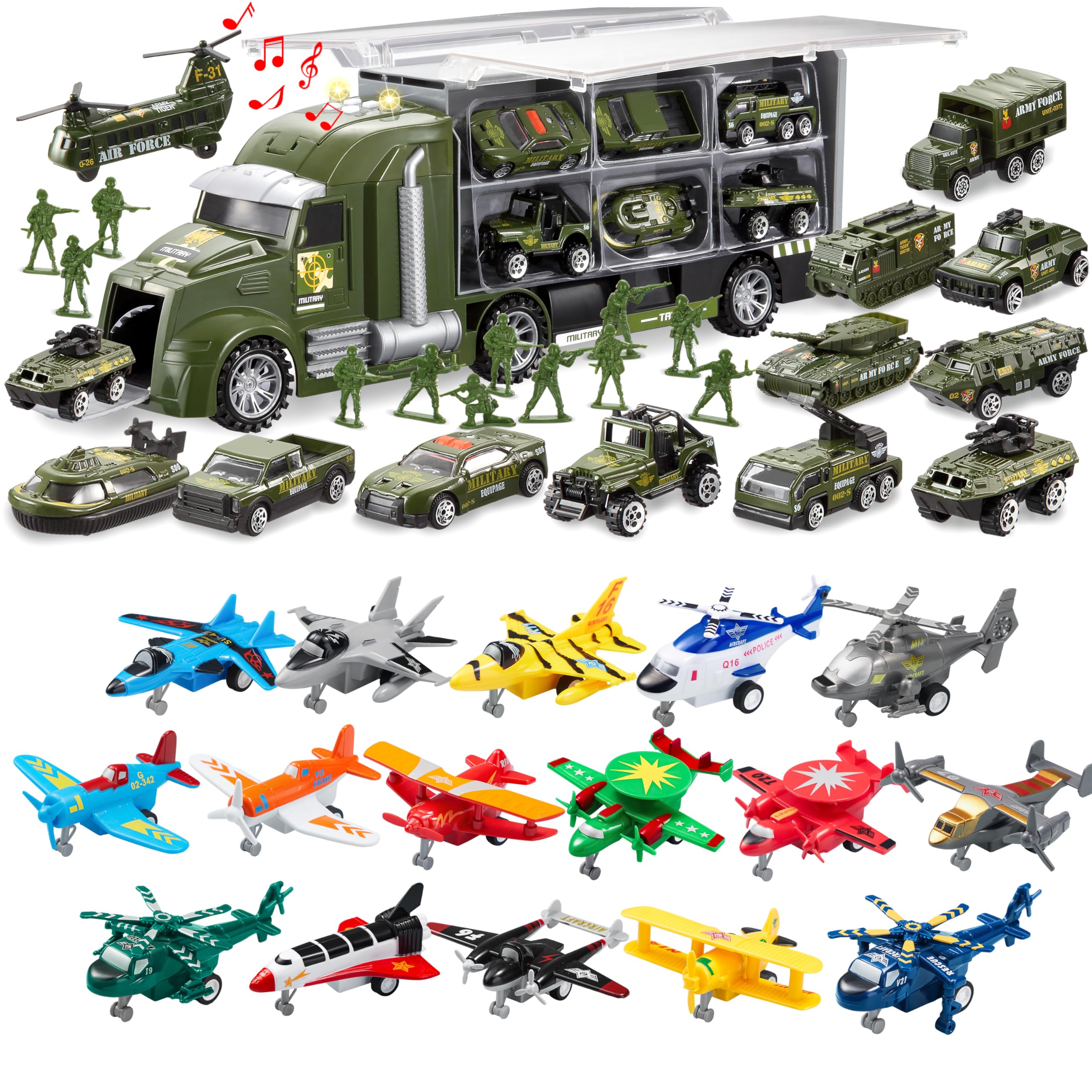 米陸軍　空軍　チャレンジ等　5個セット　US ARMY Amazon.com: JOYIN 25 in 1 Green Military Big Truck with 16 Pcs