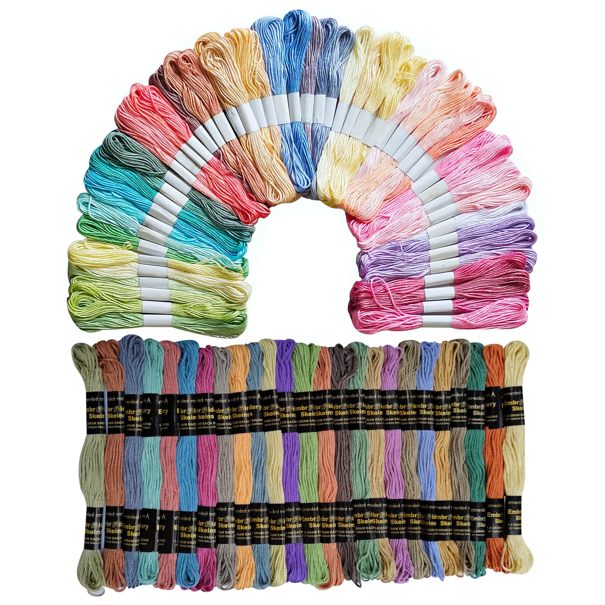 Pack of 50 Cotton Embroidery Thread Skeins Floss for Hand Embroidery, Friendship Bracelets, Art and Crafts and Other Decorative Purpose 7.5 Mtr 6 Ply Family tone (25 Pcs Water Base Shade 25 Pcs Dusty Shade) Pack of 50 Pcs-image-29