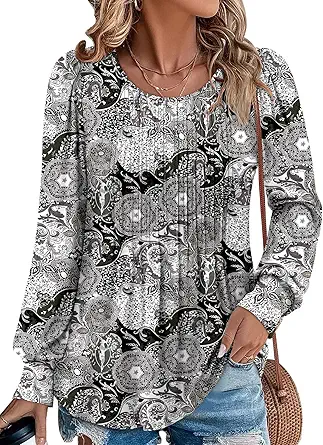BETTE BOUTIK Long Sleeve Shirts for Women Fall Tops Dressy Blouses Crewneck Tunic Tops for Leggings S-3XL