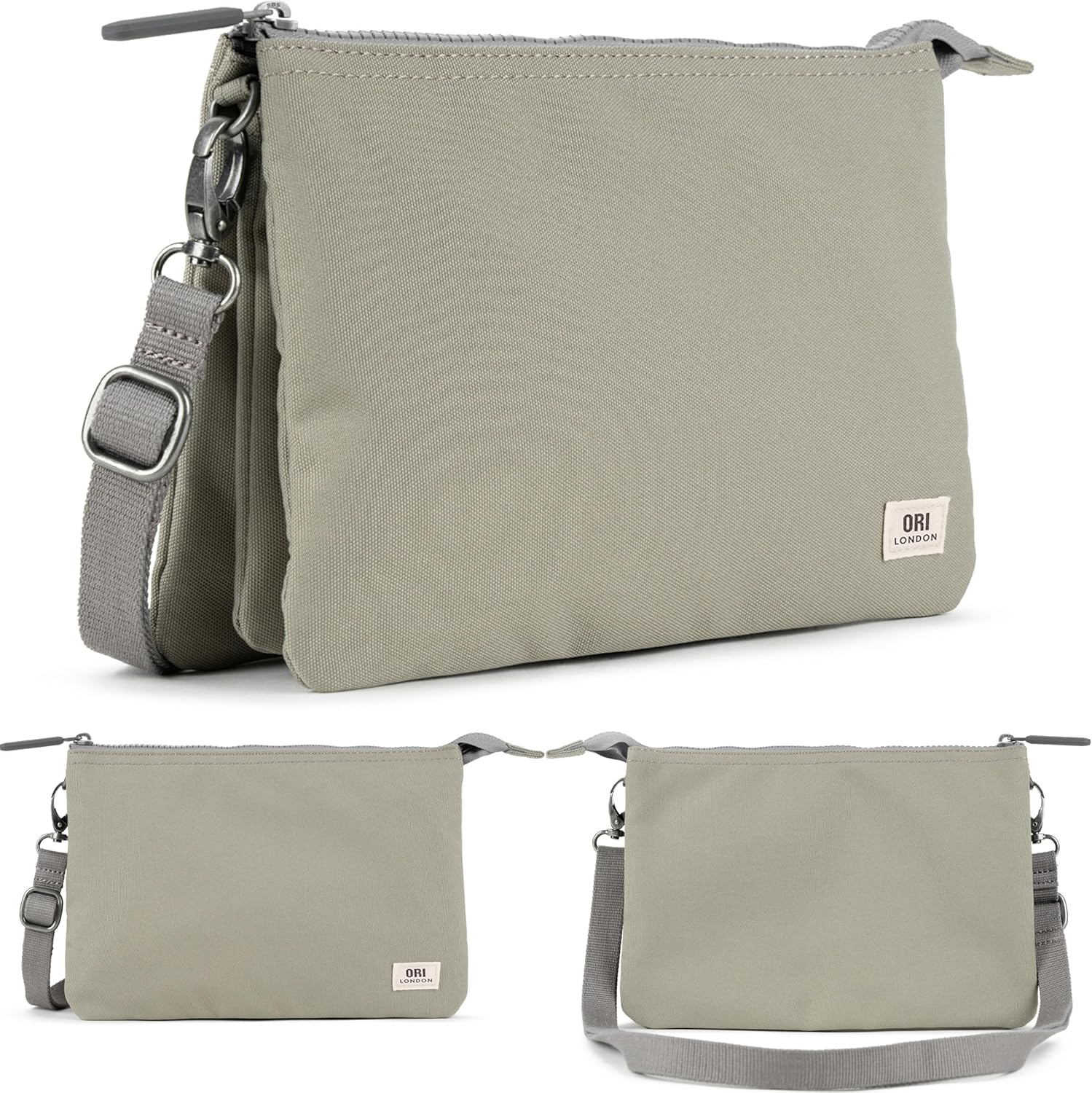 ORI LONDON Crossbody Bag - XL Slim, Chunky Zip, Removable & Adjustable Strap, & 3 Compartments - Carnaby