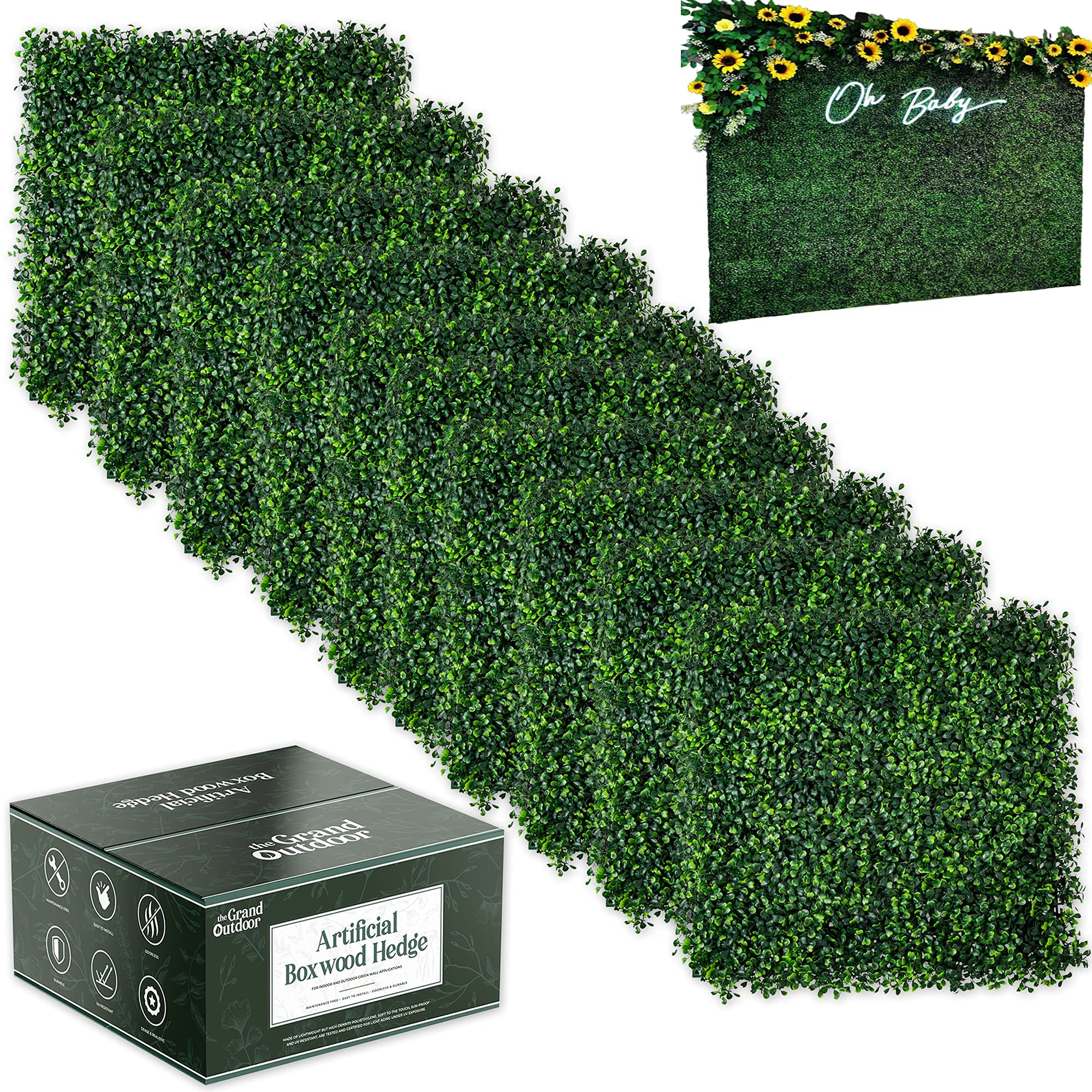 The Grand Outdoor Grass Wall Panels 12x 20in Bushy Artificial Boxwood